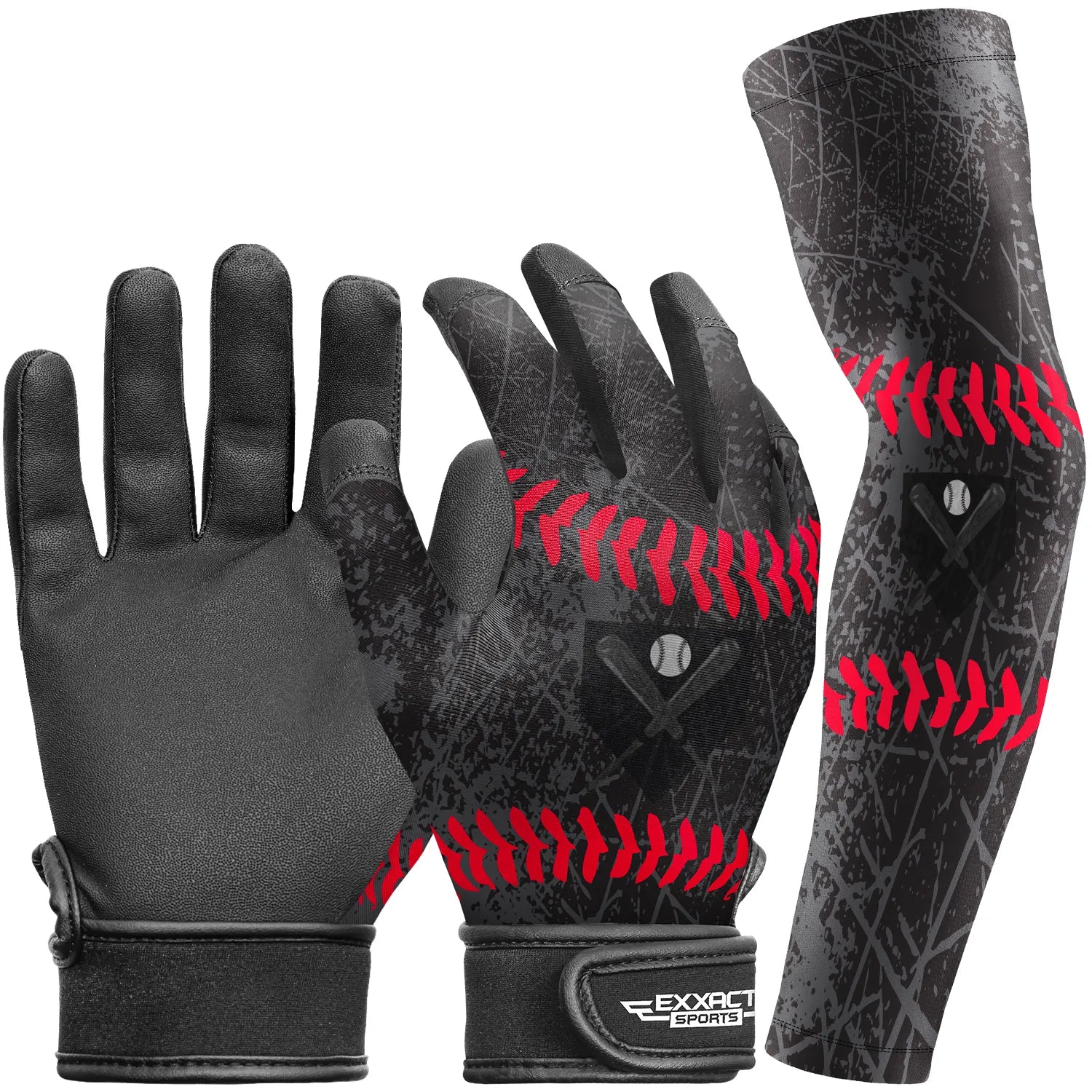 Kids Baseball Batting Gloves with Arm Sleeve Black