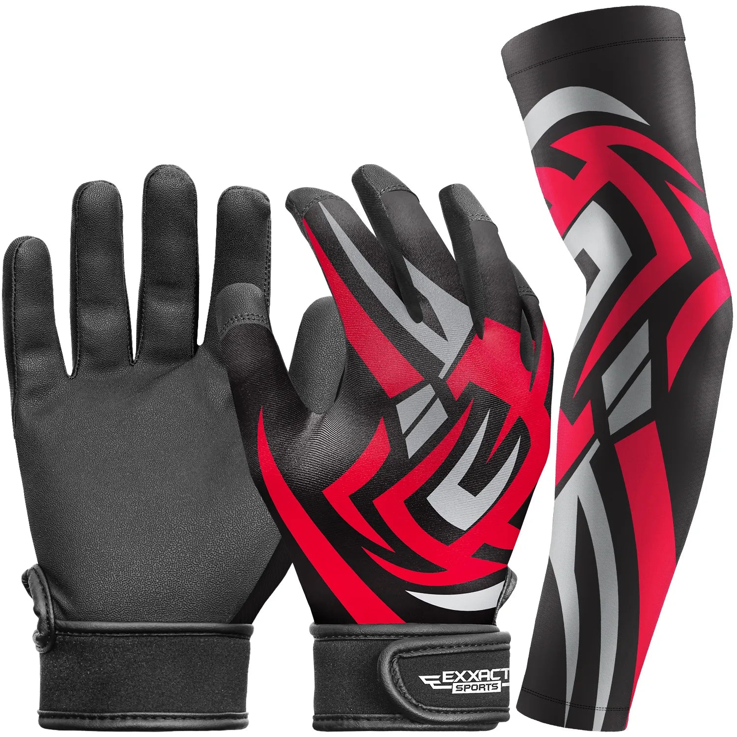 Kids Baseball Batting Gloves with Arm Sleeve Black Tattoo