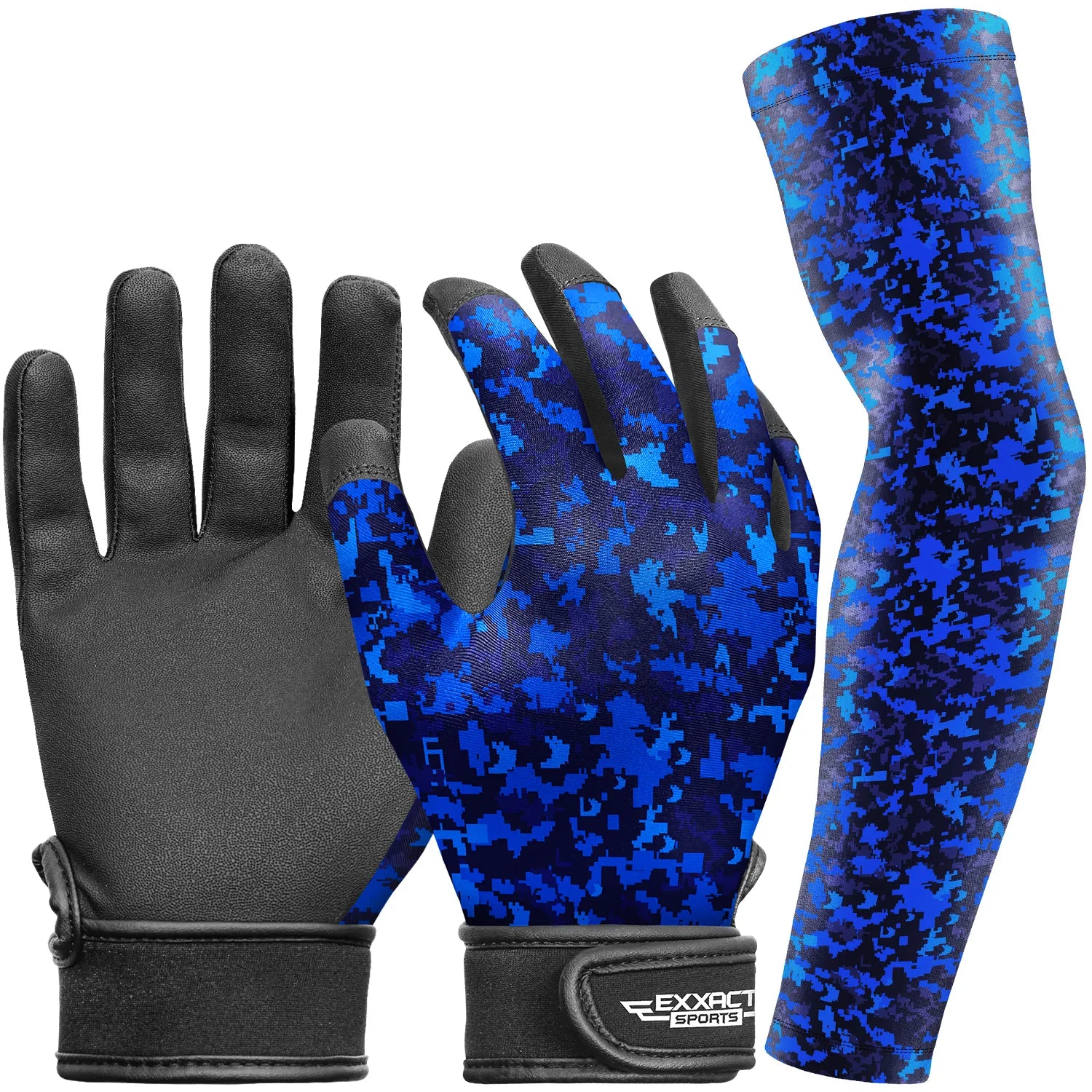 Kids Baseball Batting Gloves with Arm Sleeve Blue Camo