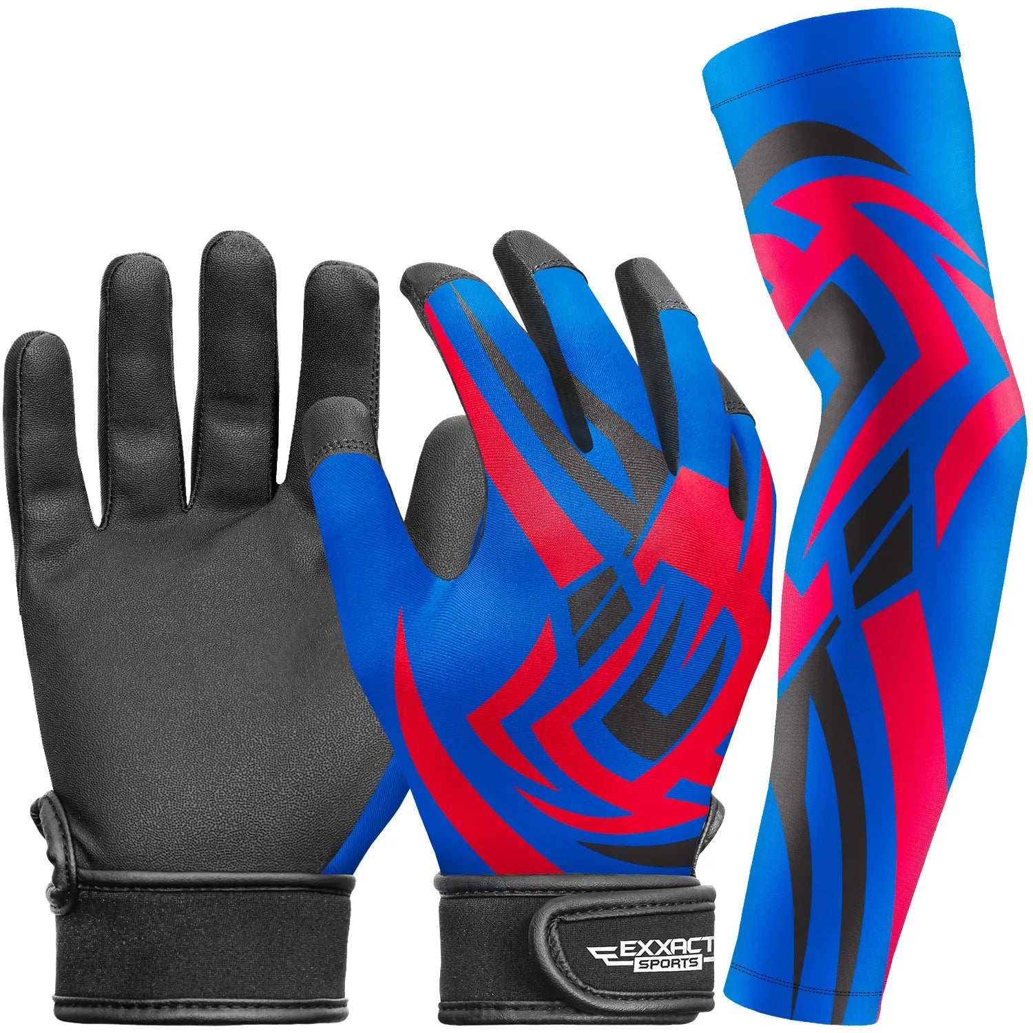 Kids Baseball Batting Gloves with Arm Sleeve Royal Blue Tattoo