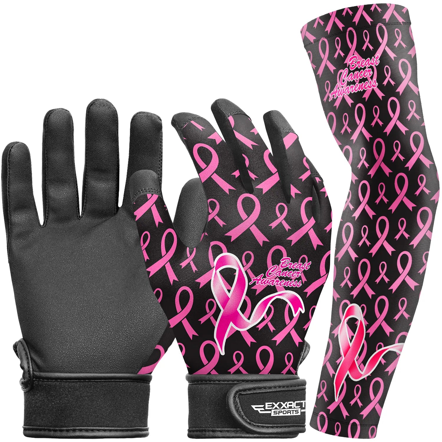 Kids Baseball Batting Gloves with Arm Sleeve Breast Cancer