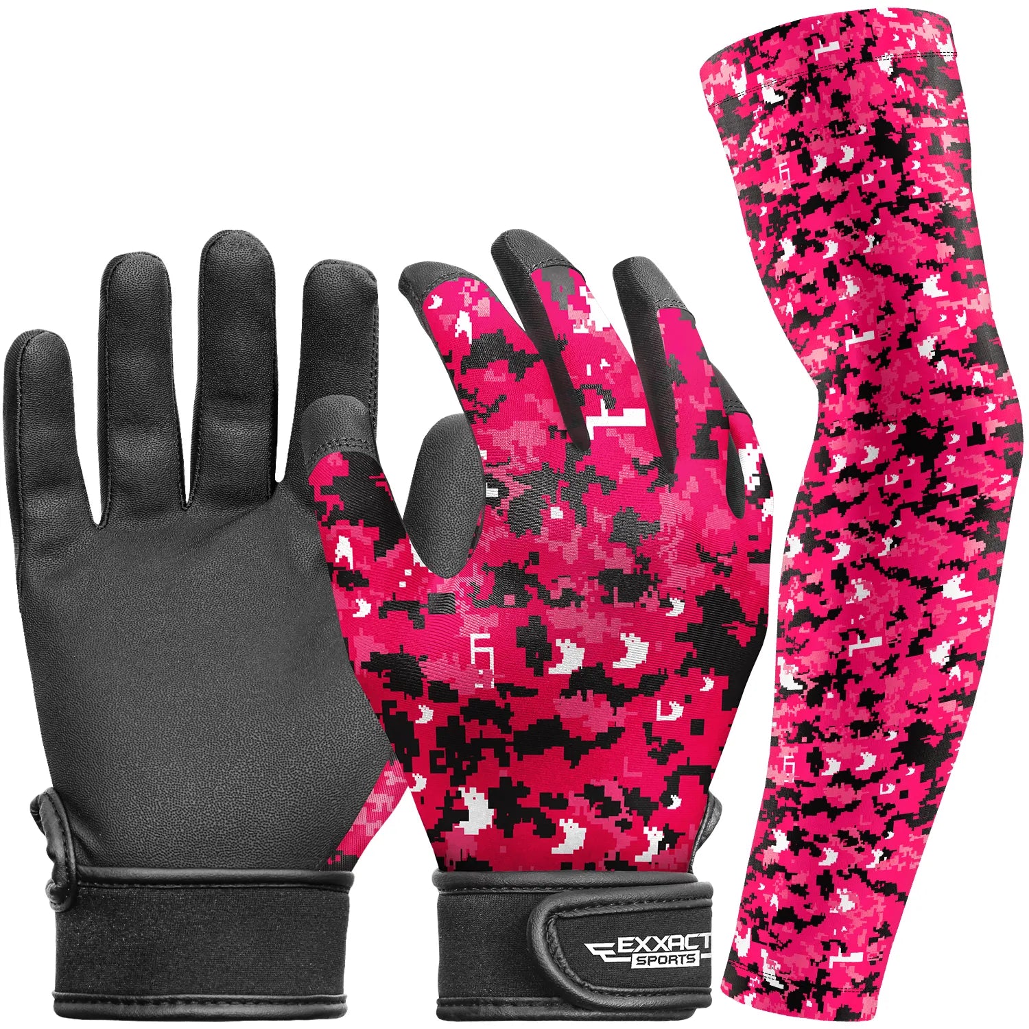 Kids Baseball Batting Gloves with Arm Sleeve Pink Camo