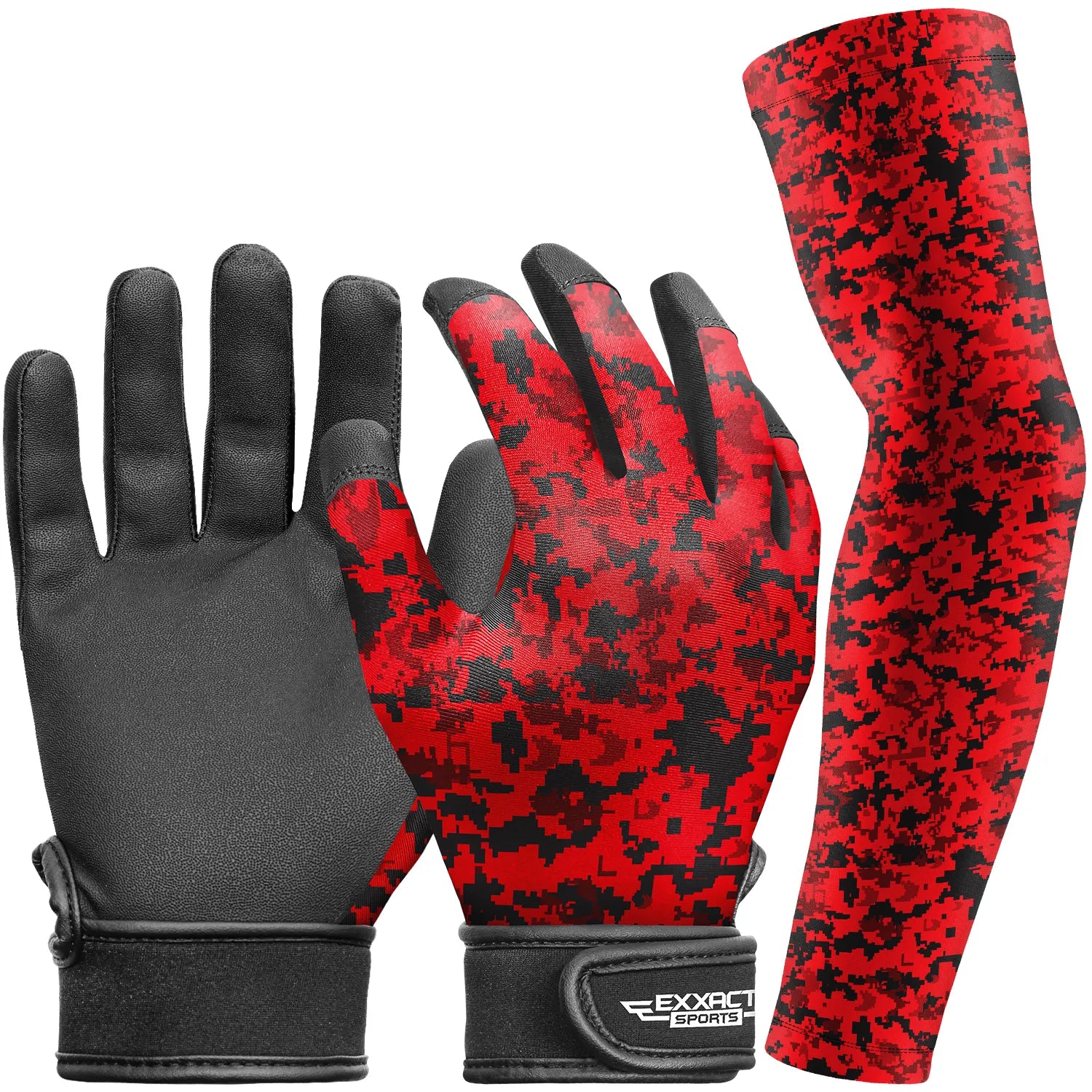 Kids Baseball Batting Gloves with Arm Sleeve Red Camo