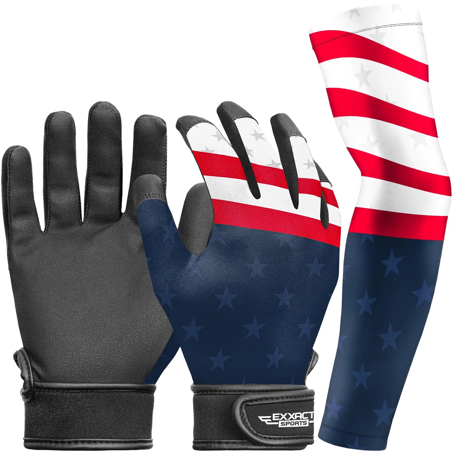 Kids Baseball Batting Gloves with Arm Sleeve USA Flag