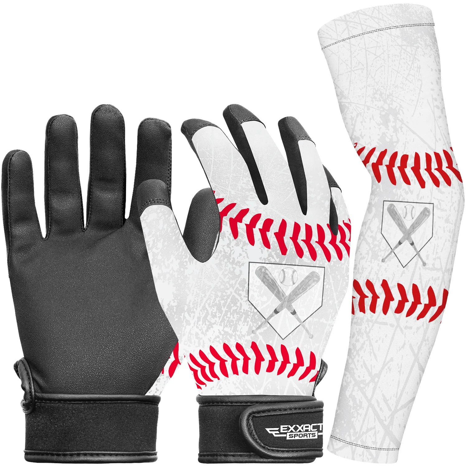 Kids Baseball Batting Gloves with Arm Sleeve White