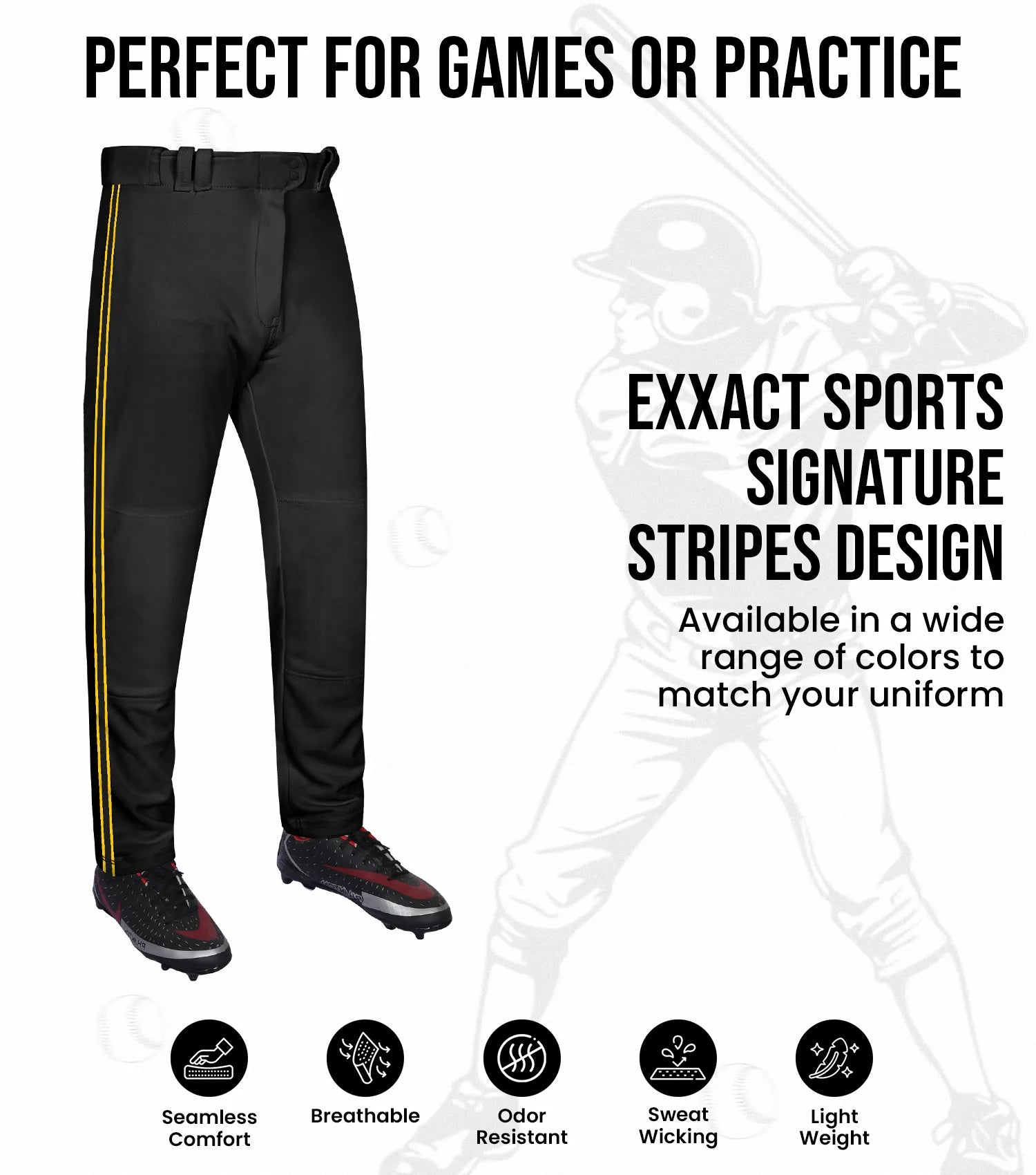 Proline Adult Full Length Baseball Pants with Stripes Black