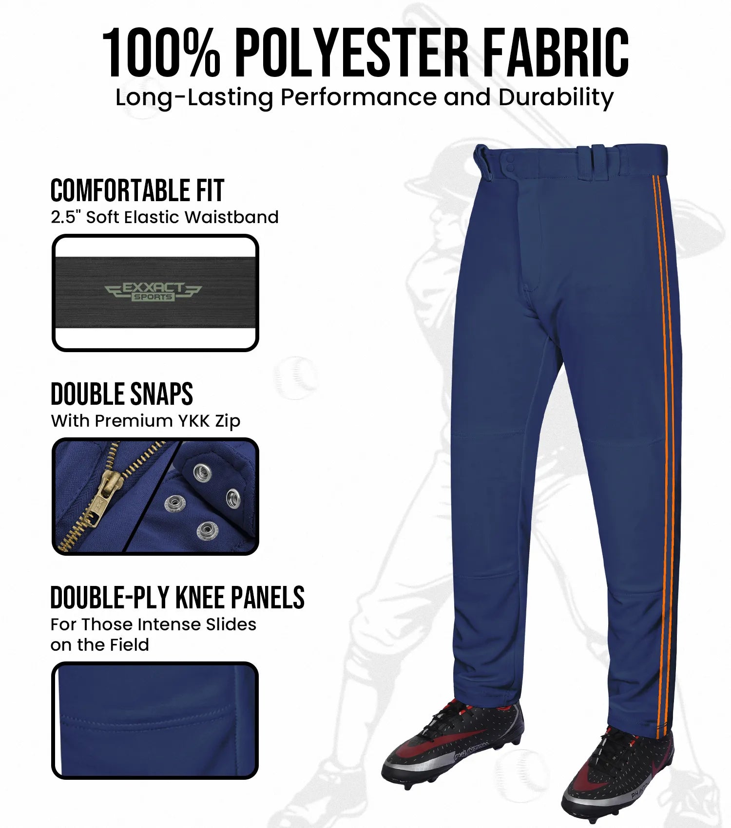 Proline Youth Full Length Baseball Pants with Stripes (Navy
