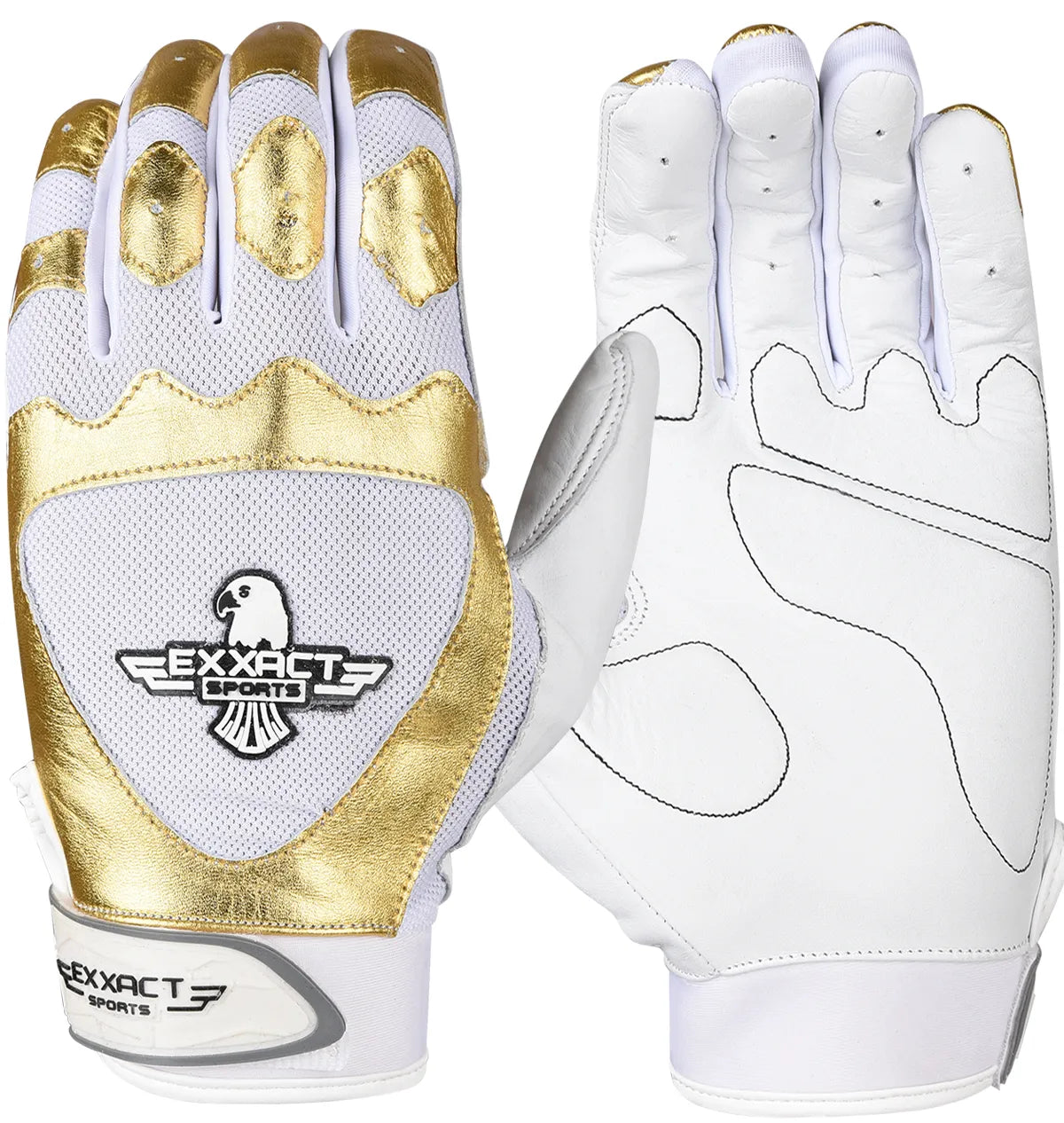 Padded Baseball Batting Gloves for Men & Women (White & Gold)