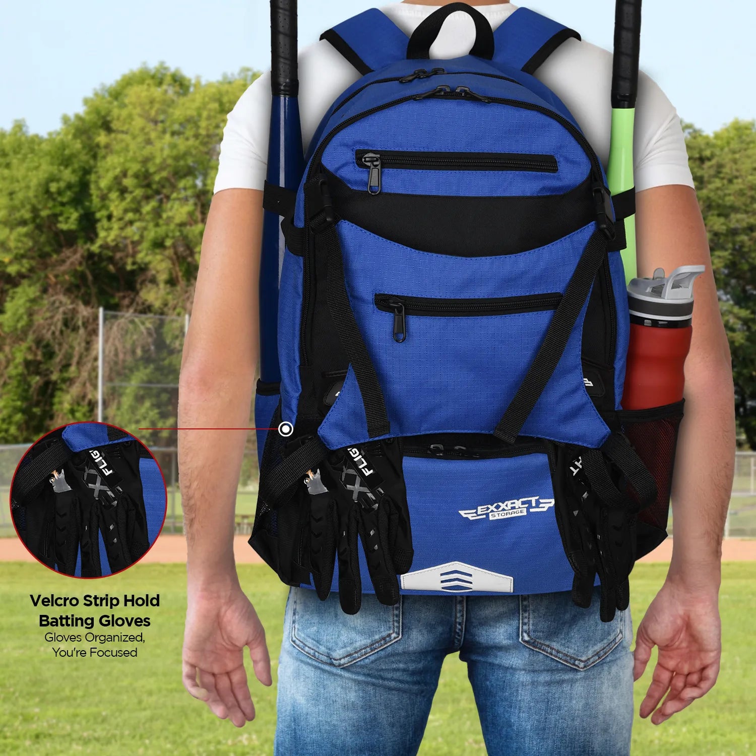 Royal Blue Baseball Bag with Helmet Holder and Seperate Cleats Compartment