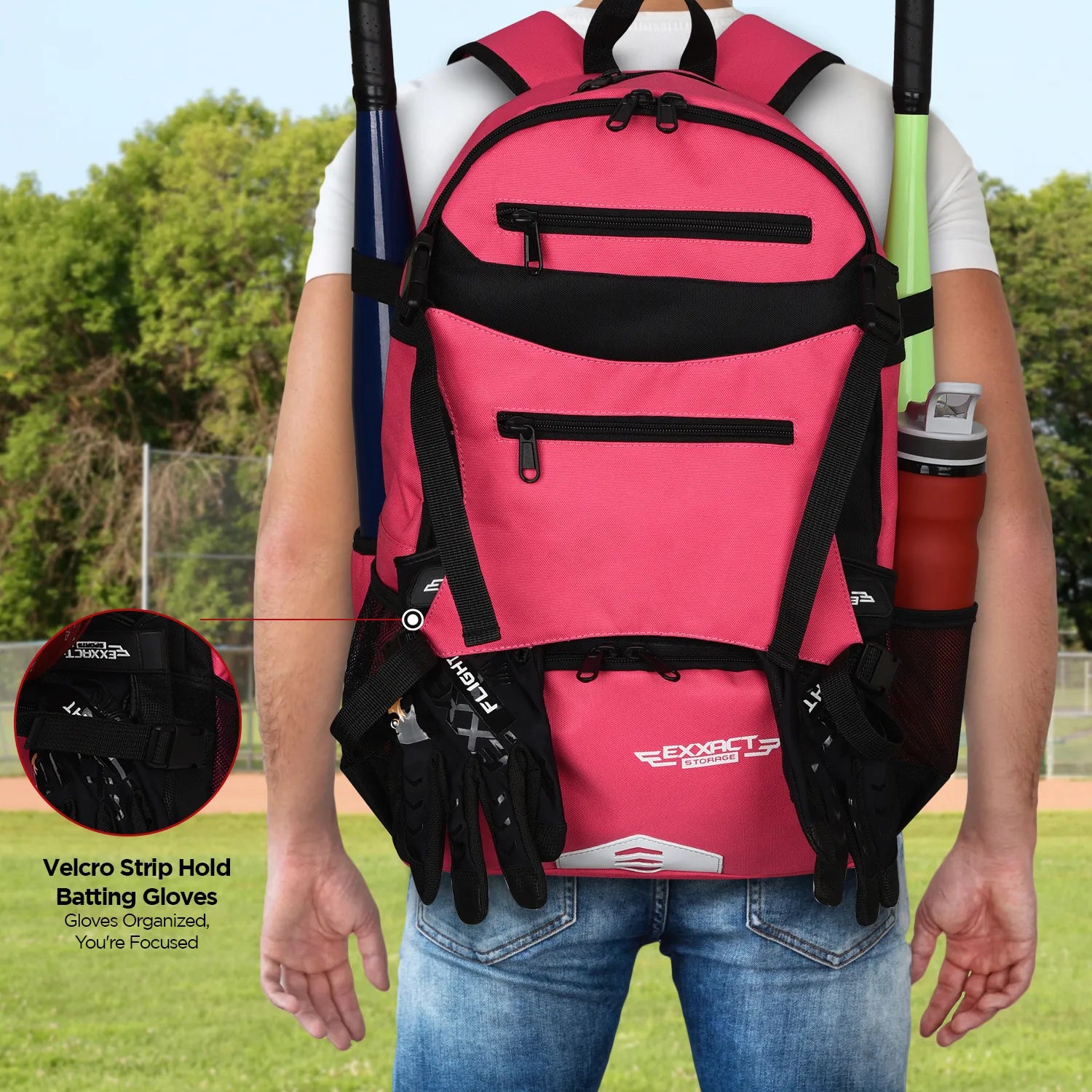 Pink Baseball Bag with Helmet Holder and Seperate Cleats Compartment