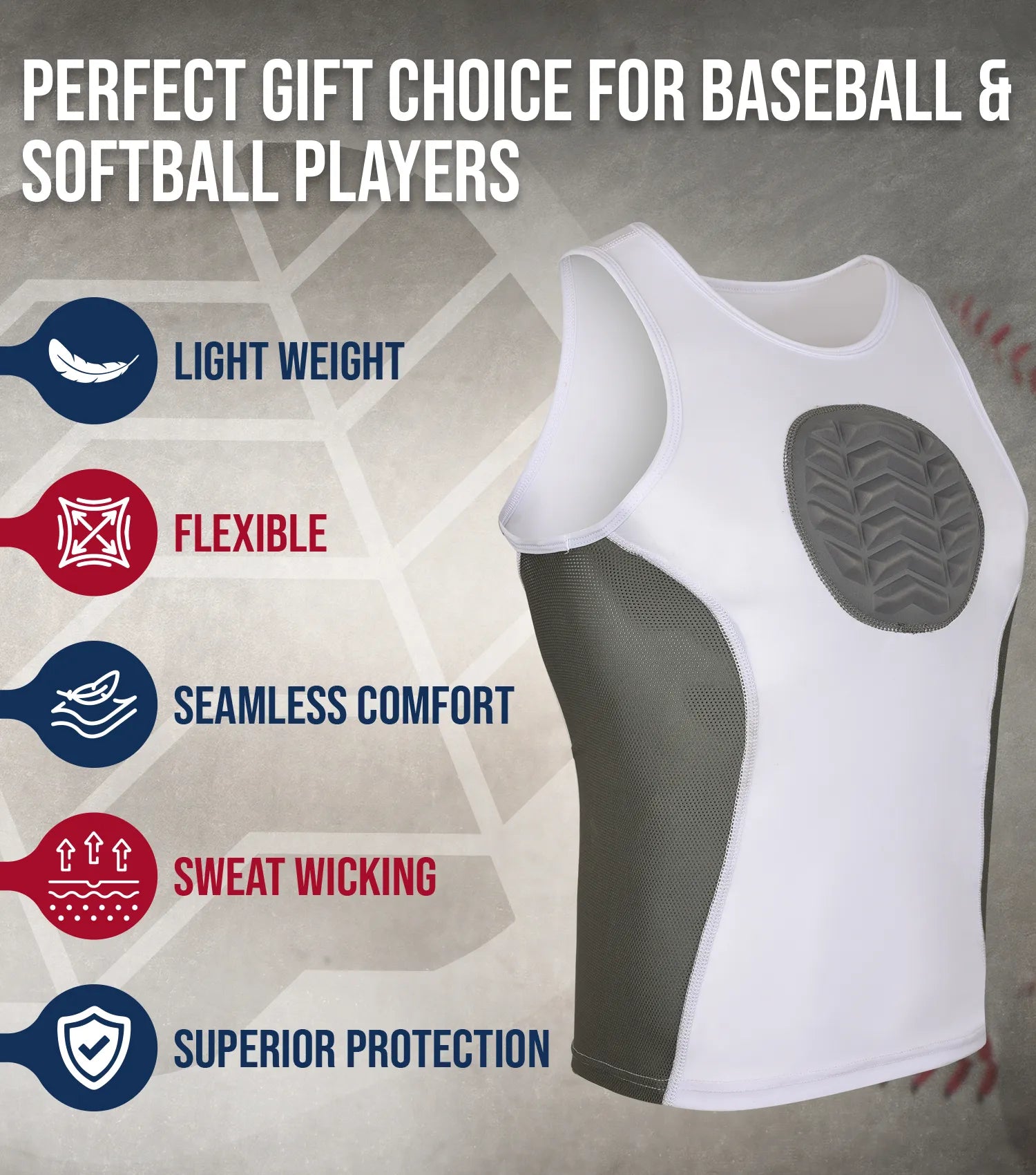 Tank Top Boys Baseball Chest Protector White