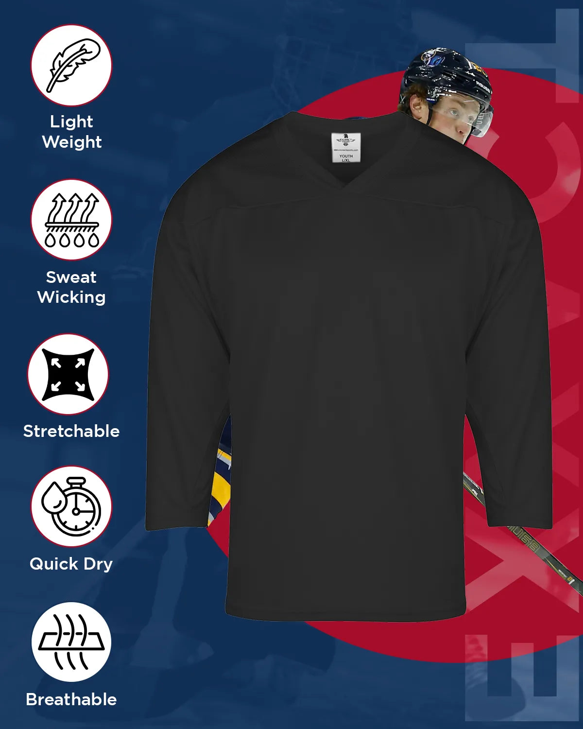 Boys Black Hockey Practice Jersey (Youth)