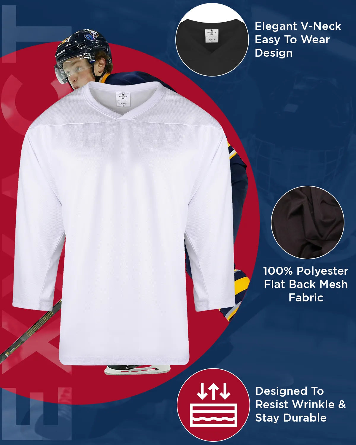 Boys White Hockey Practice Jersey (Youth)