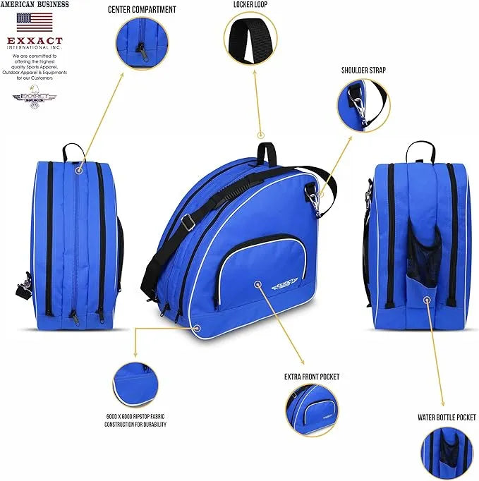 Royal Blue Ice Skate Bag with Adjustable Shoulder Strap