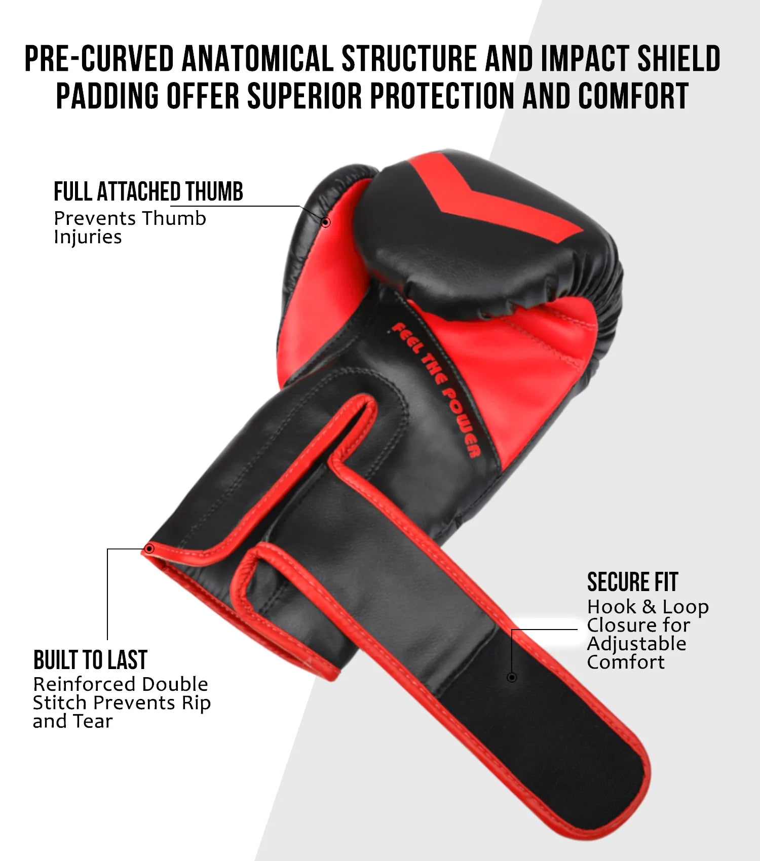 Kids Knockout Boxing Gloves with Padded Protection Black/Red