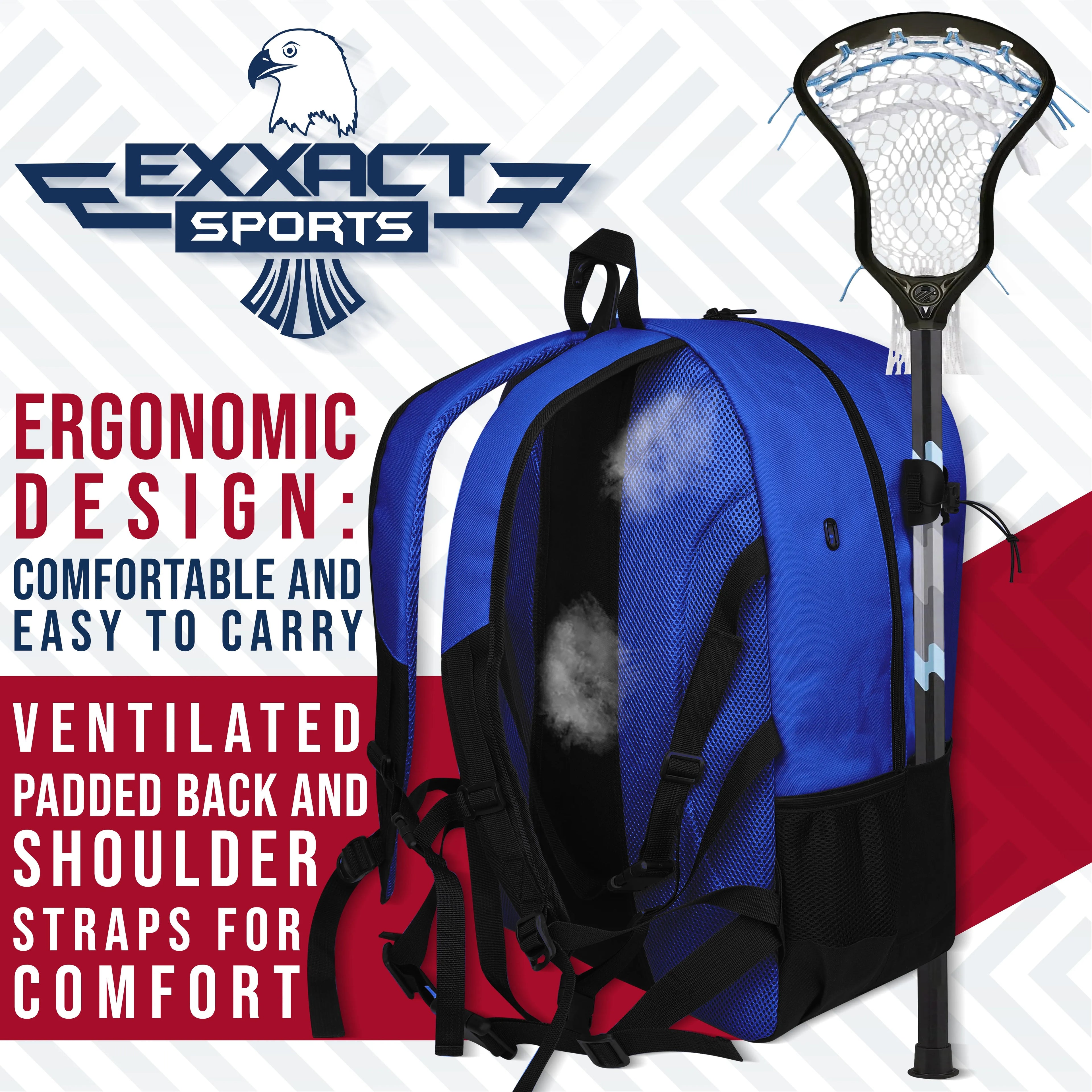 Royal Blue Lacrosse Bag with Two Stick Holders and Cleats Compartment