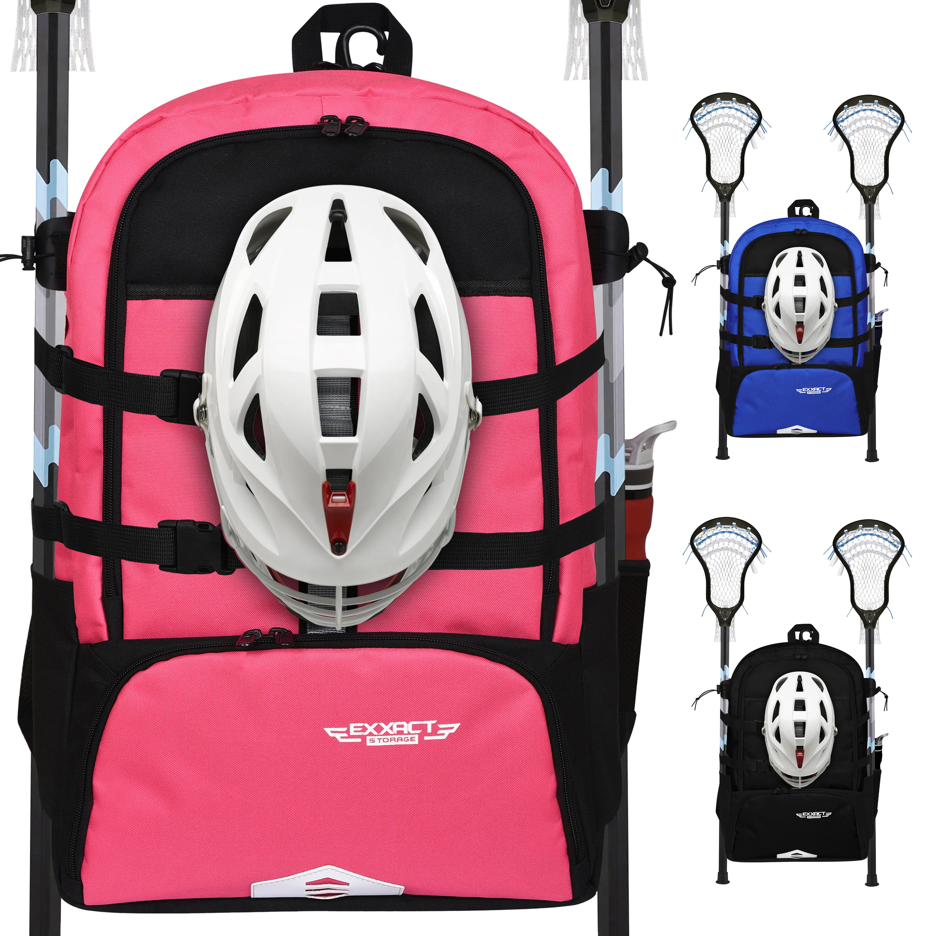 Pink Lacrosse Bag with Two Stick Holders and Cleats Compartment