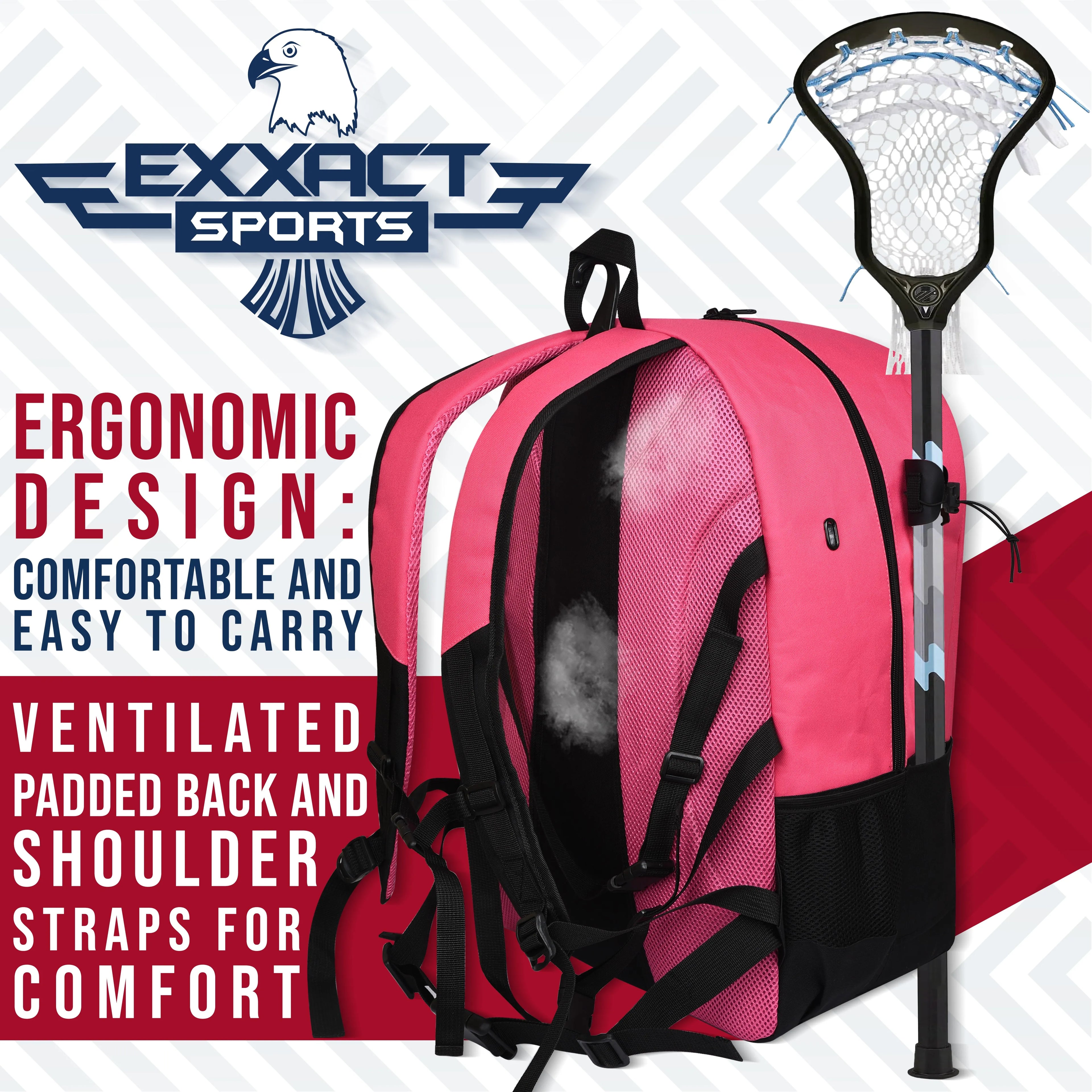 Pink Lacrosse Bag with Two Stick Holders and Cleats Compartment