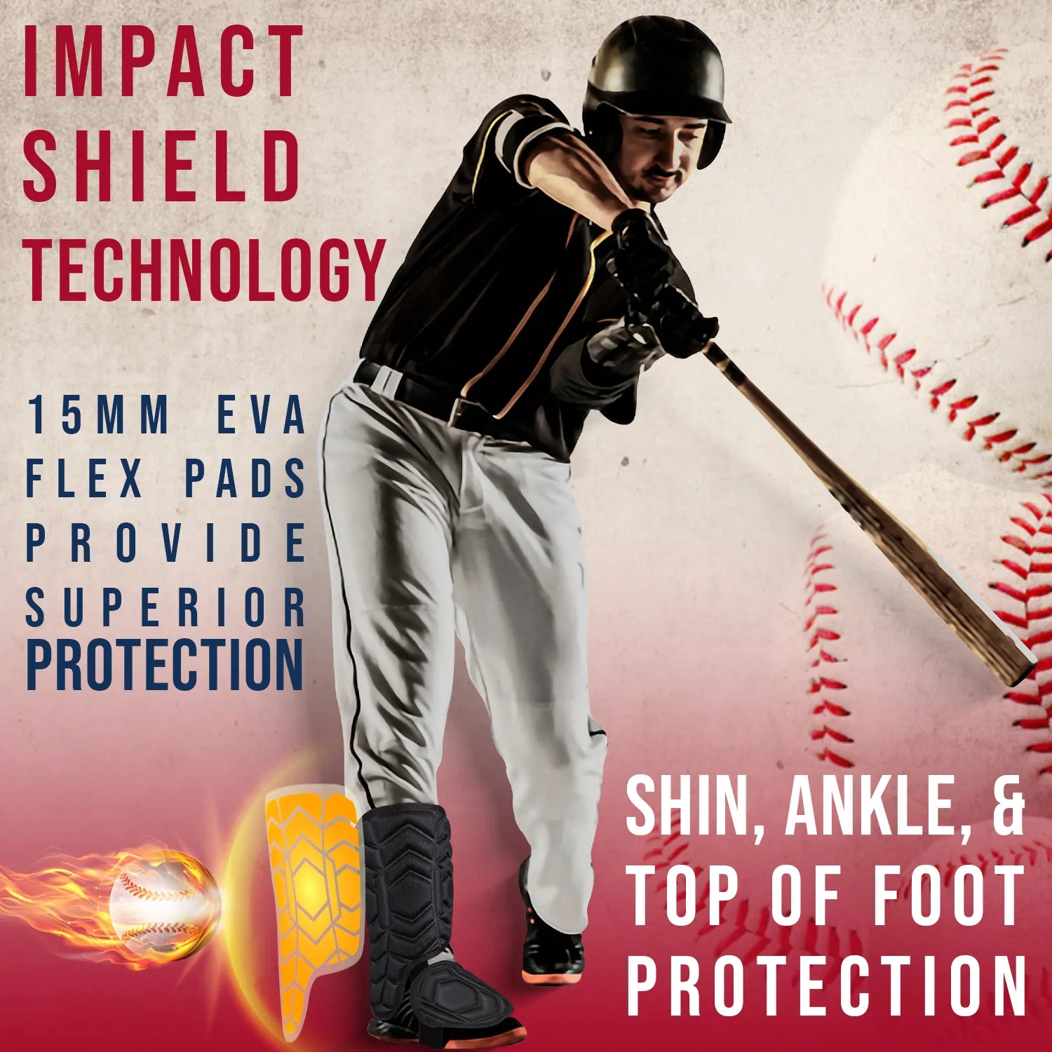 Baseball Batter's Leg Guard with Adjustable Straps Lazer