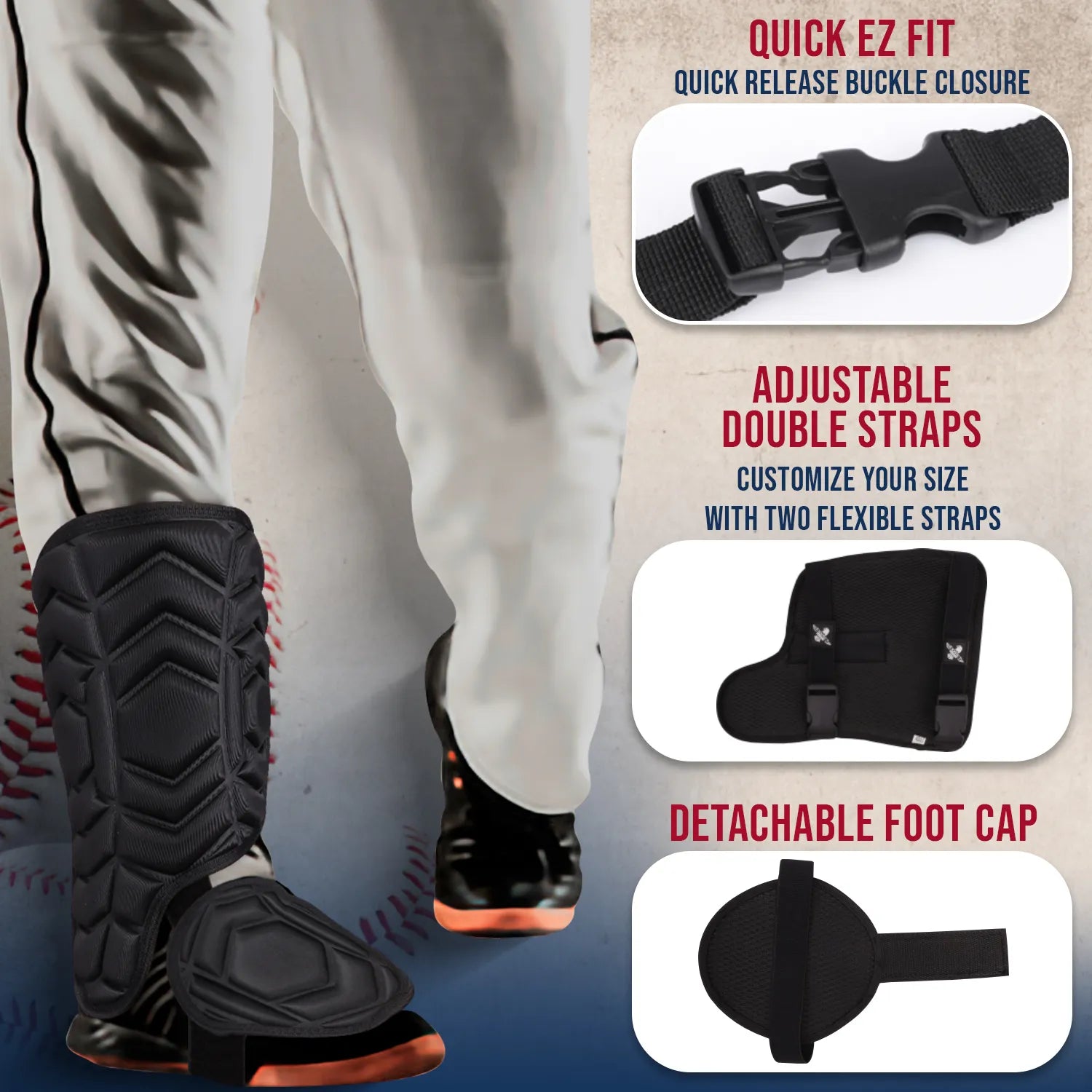 Baseball Batter's Leg Guard with Adjustable Straps Lazer