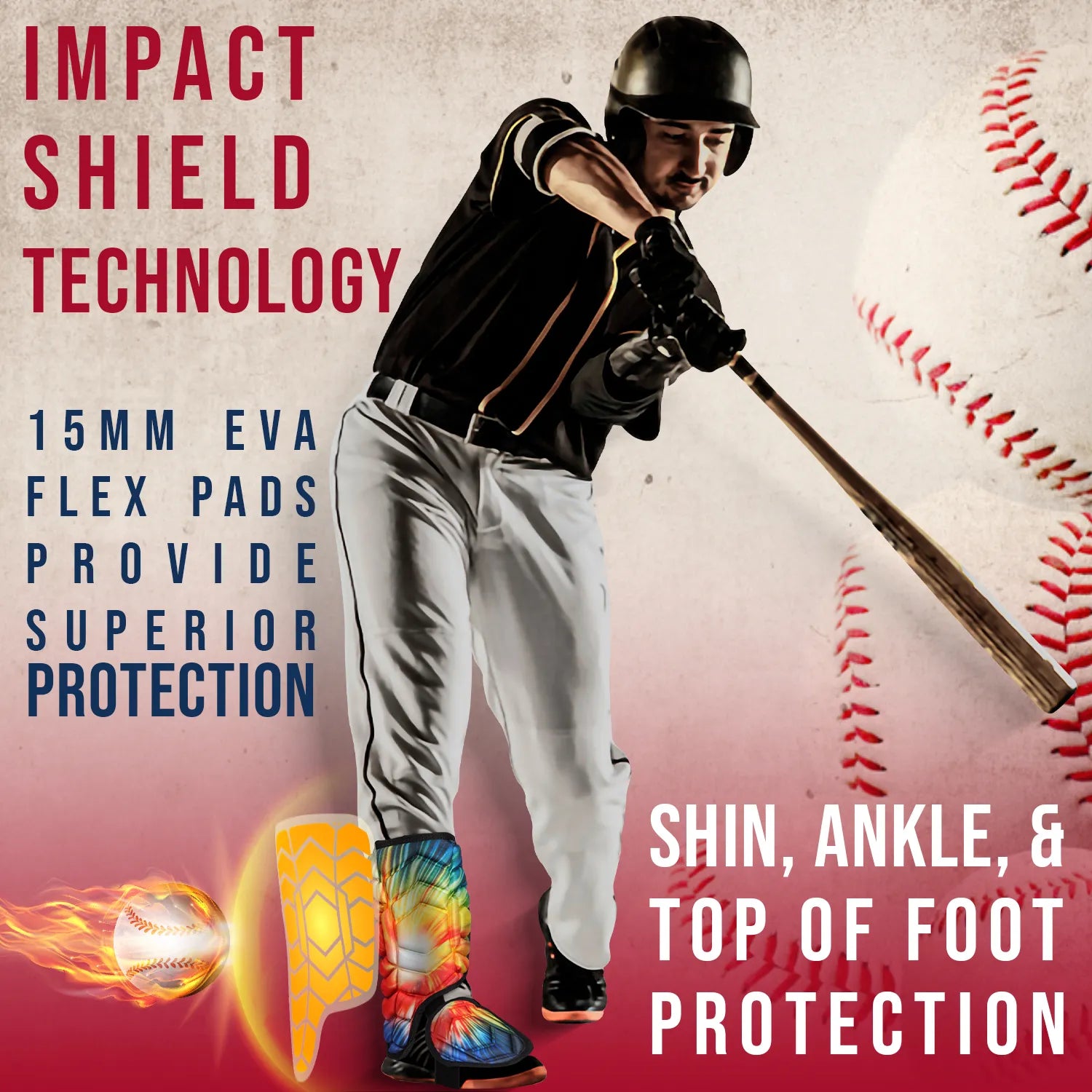 Baseball Batter's Leg Guard with Adjustable Straps Lazer