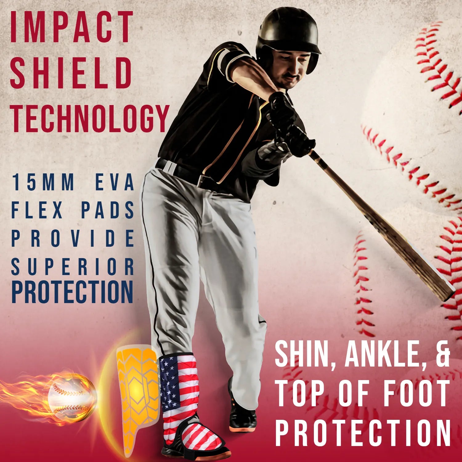 Baseball Batter's Leg Guard with Adjustable Straps Lazer