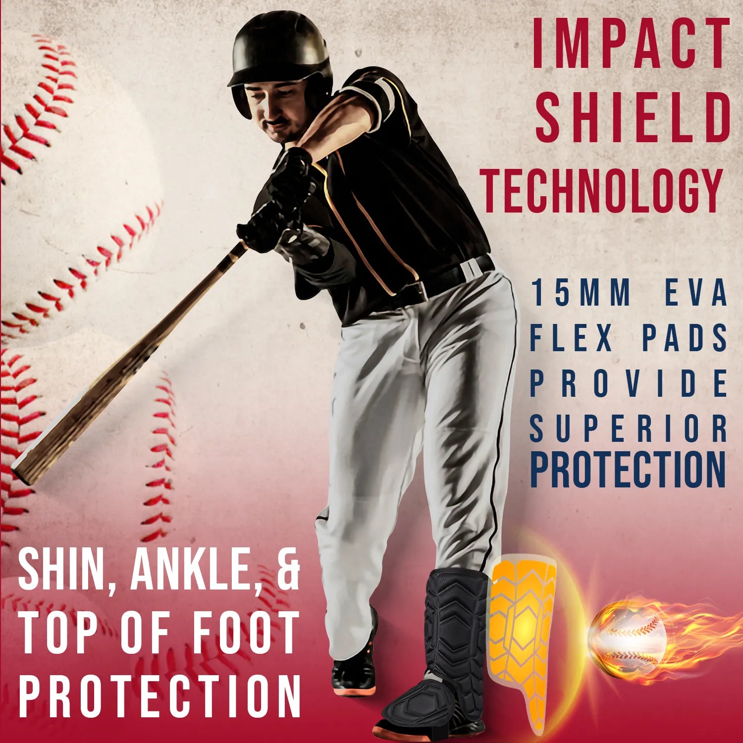 Baseball Batter's Leg Guard with Adjustable Straps Lazer