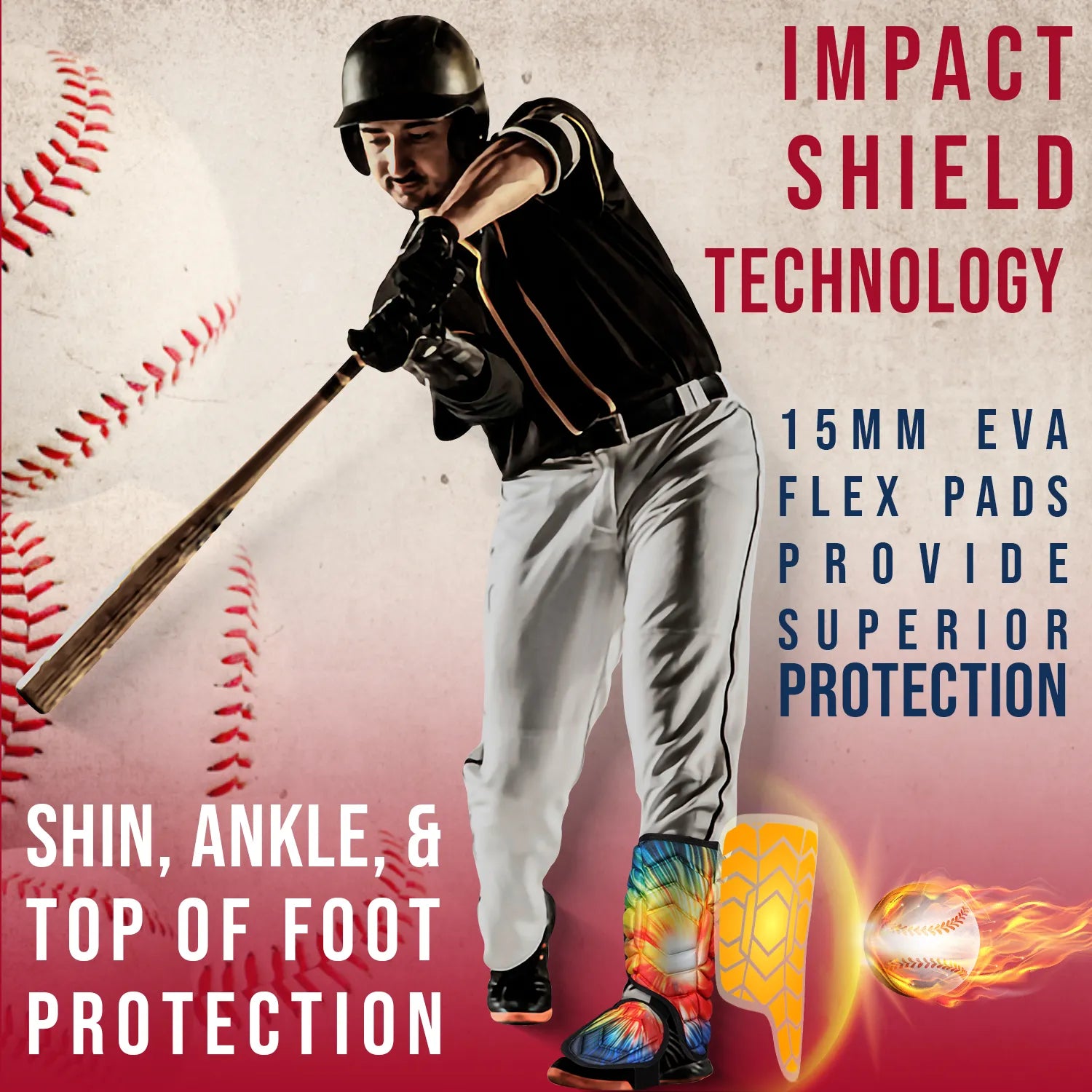 Baseball Batter's Leg Guard with Adjustable Straps Lazer