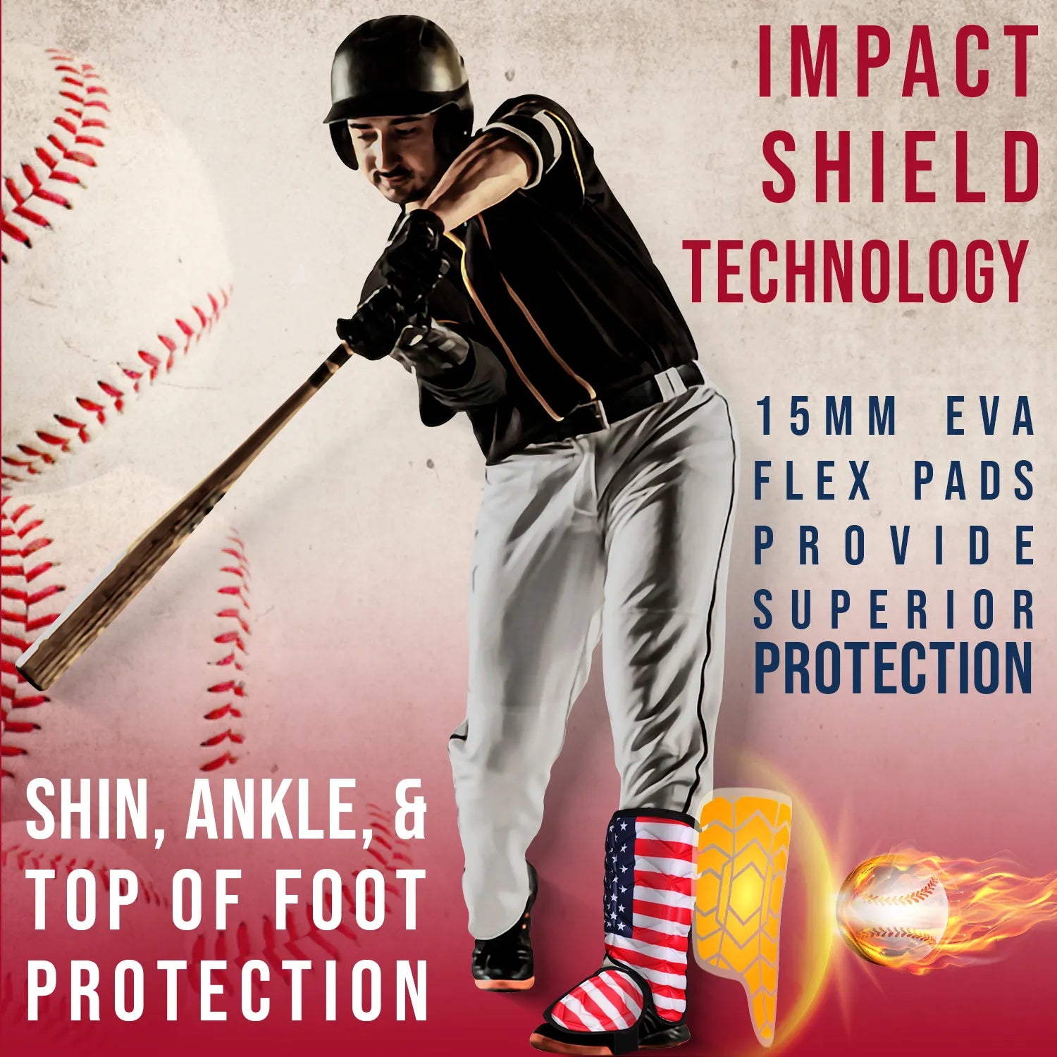 Baseball Batter's Leg Guard with Adjustable Straps Lazer