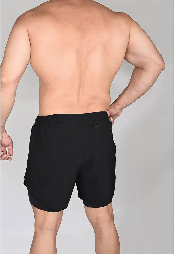 Men's 2 in 1 Athletic Shorts with Compression Liner Black