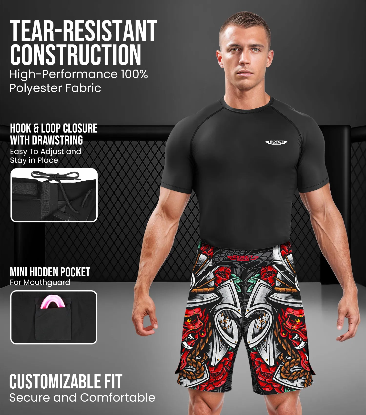 Men's Pro MMA Shorts, No-Gi BJJ Jiu Jitsu Shorts for Boxing, UFC