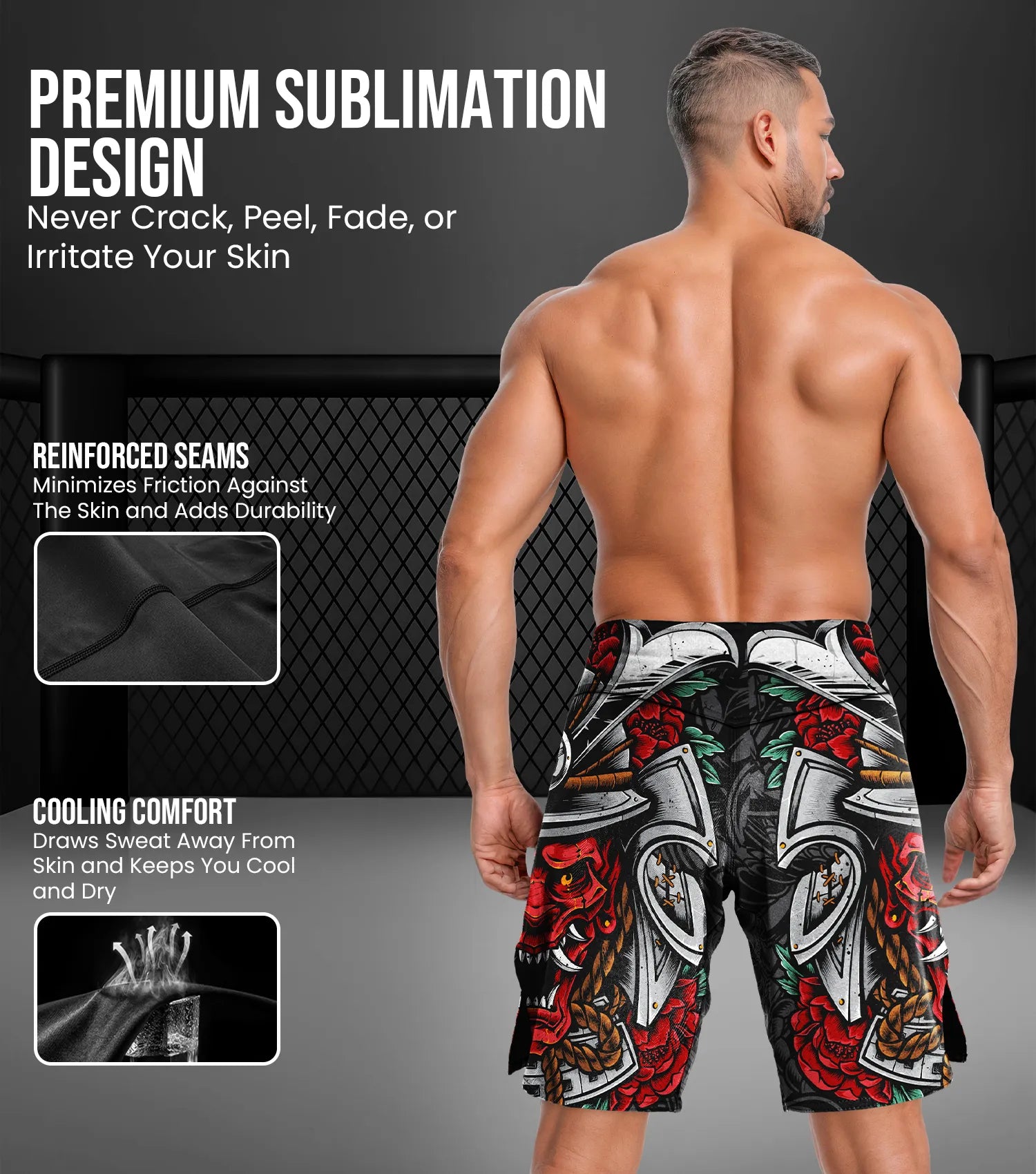 Men's Pro MMA Shorts, No-Gi BJJ Jiu Jitsu Shorts for Boxing, UFC