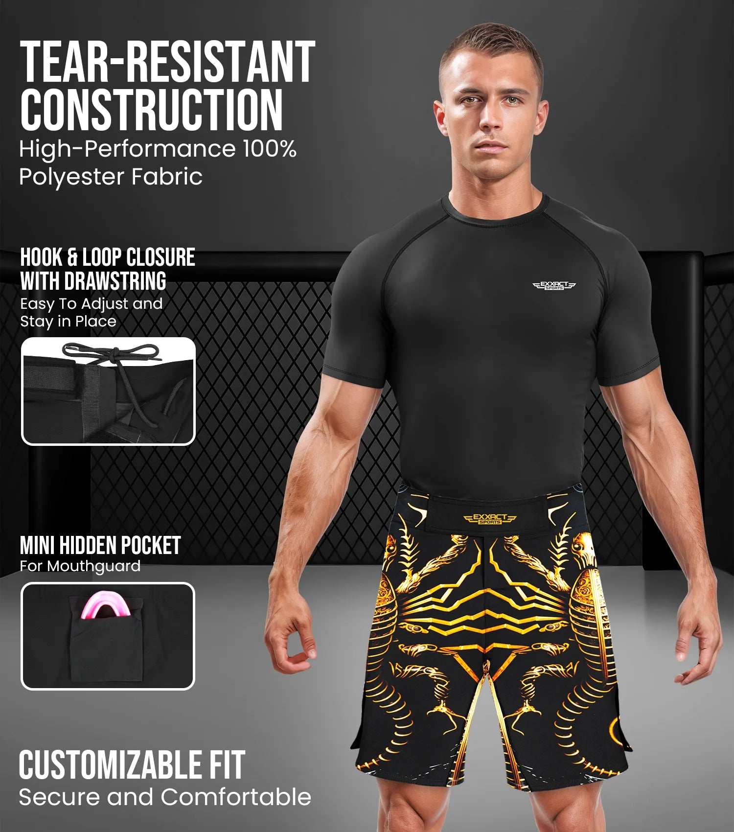 Men's Pro MMA Shorts, No-Gi BJJ Jiu Jitsu Shorts for Boxing, UFC