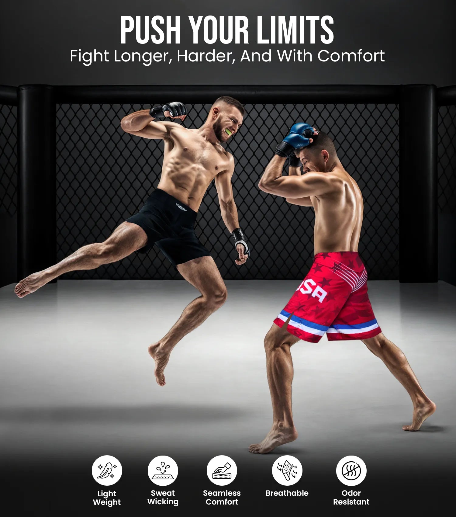 Men's Pro MMA Shorts, No-Gi BJJ Jiu Jitsu Shorts for Boxing, UFC