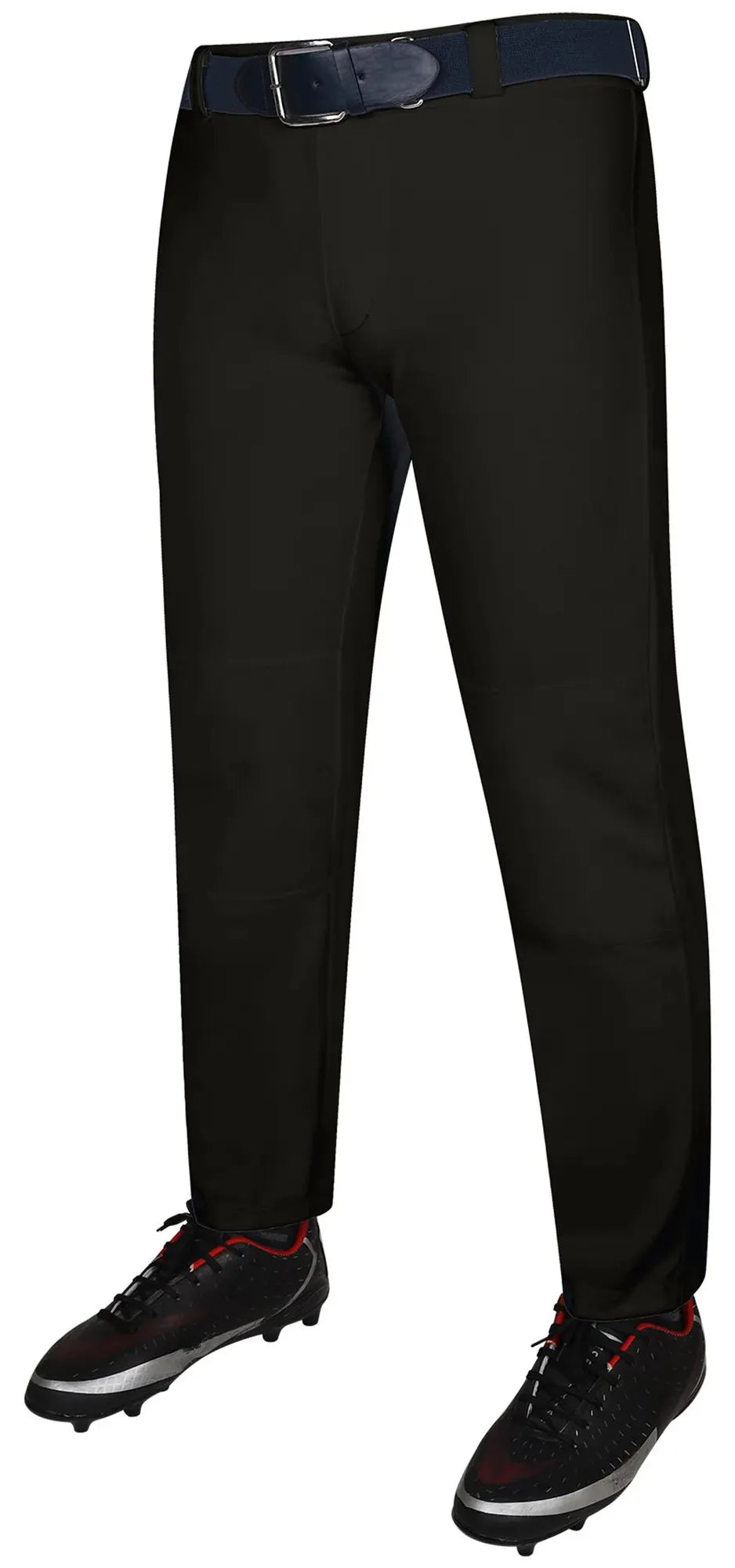 Pull-Up Boys Baseball Pants with Adjustable Drawstring, Full Length & Open Bottom (Black)