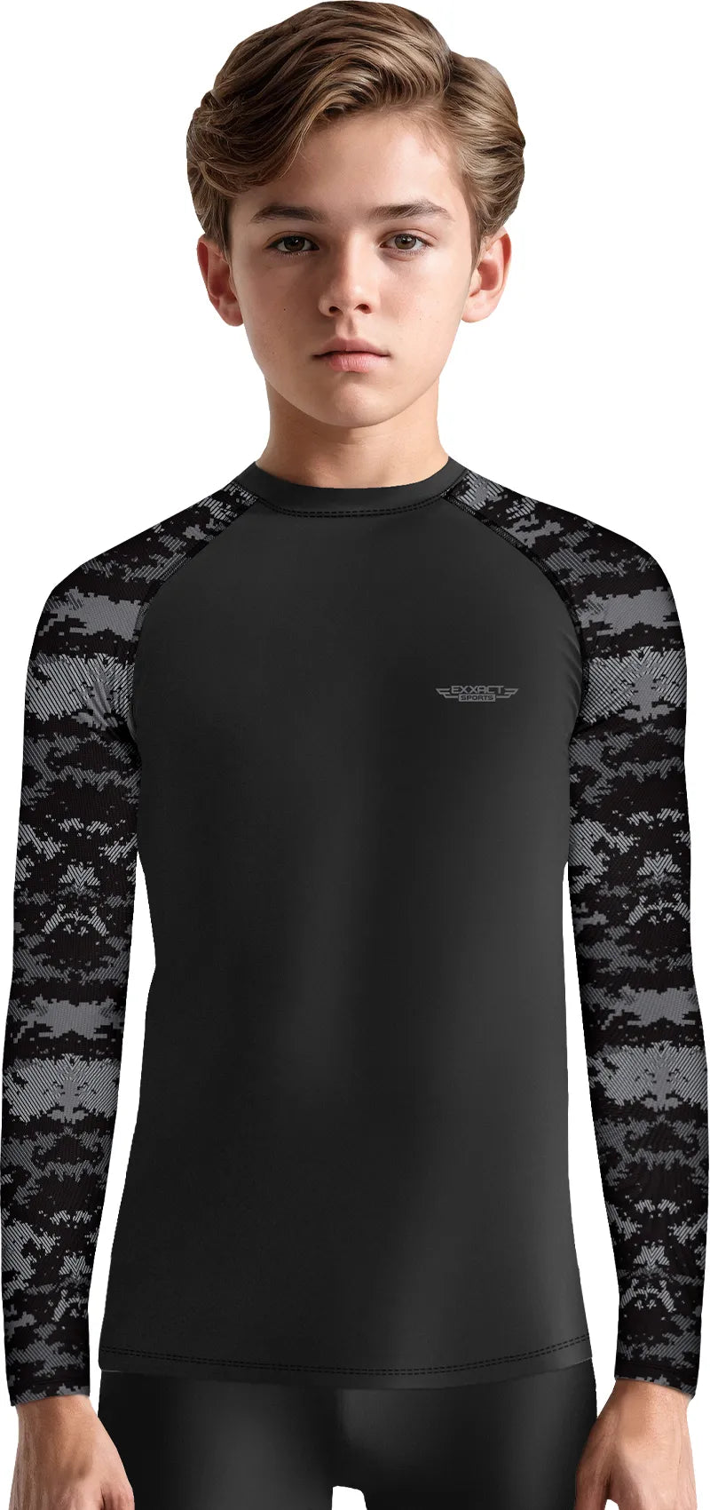 Kids Black Camo BJJ Rash Guard Long Sleeve