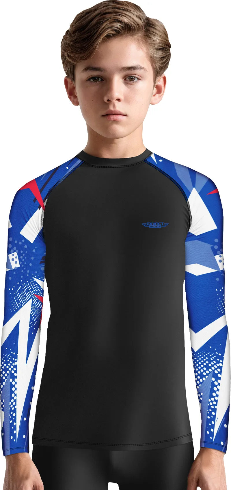 Kids Blue Texture BJJ Rash Guard Long Sleeve