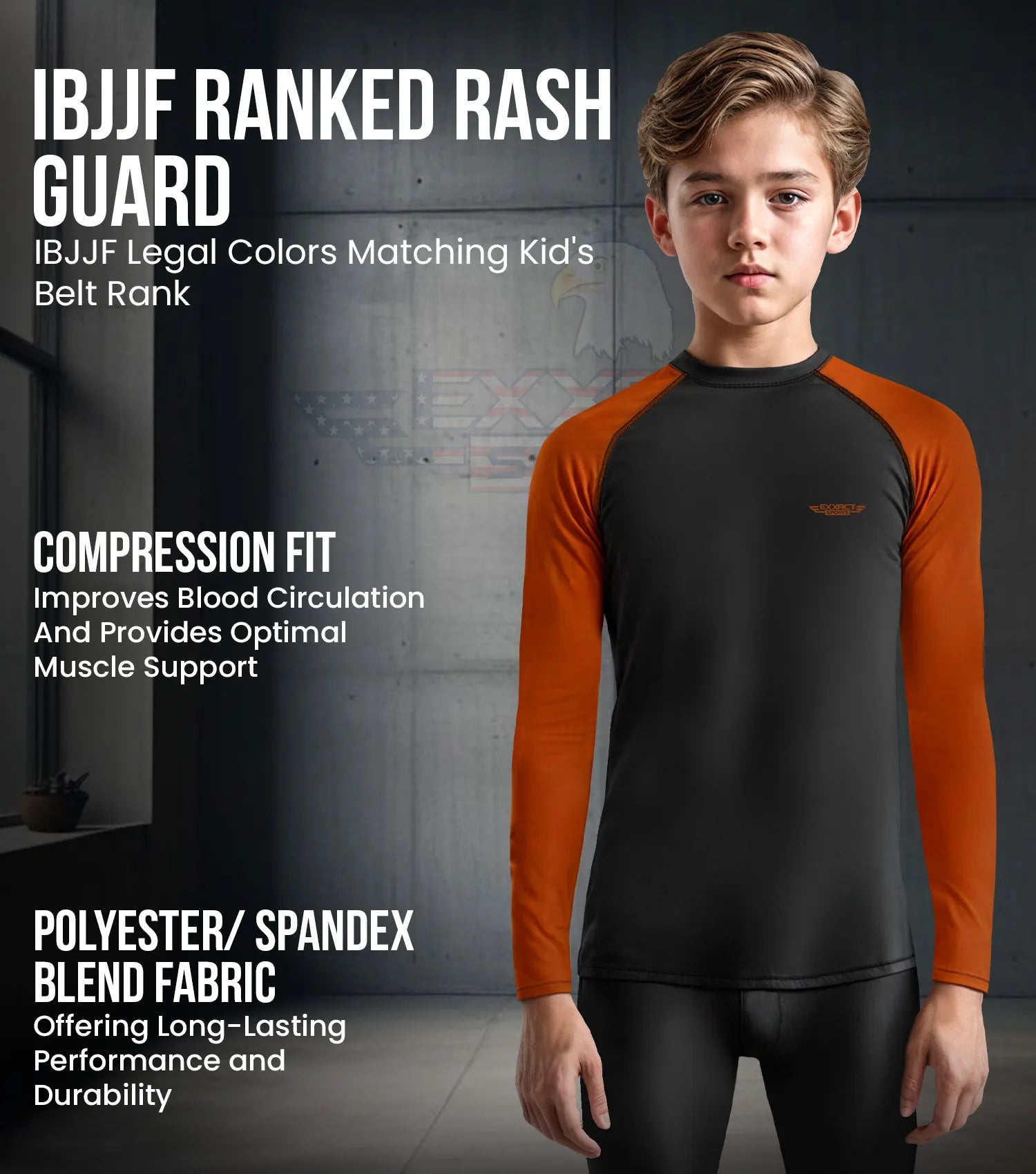 Kids Brown BJJ Rash Guard Long Sleeve