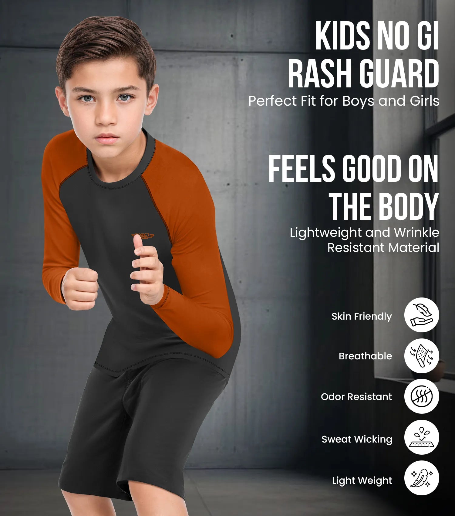 Kids Brown BJJ Rash Guard Long Sleeve