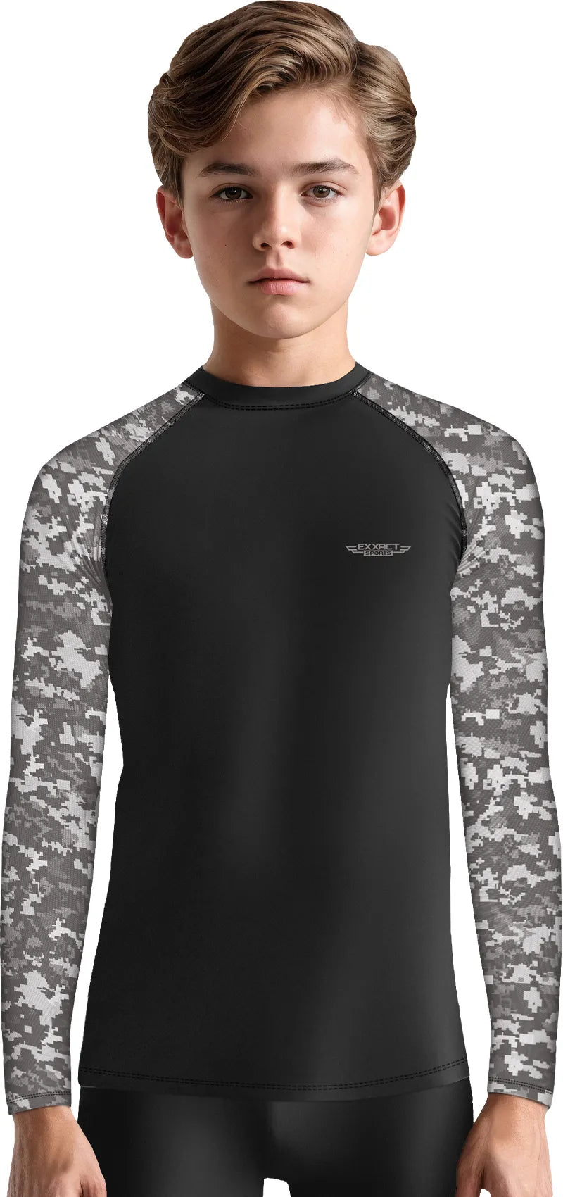 Kids Gray Camo BJJ Rash Guard Long Sleeve