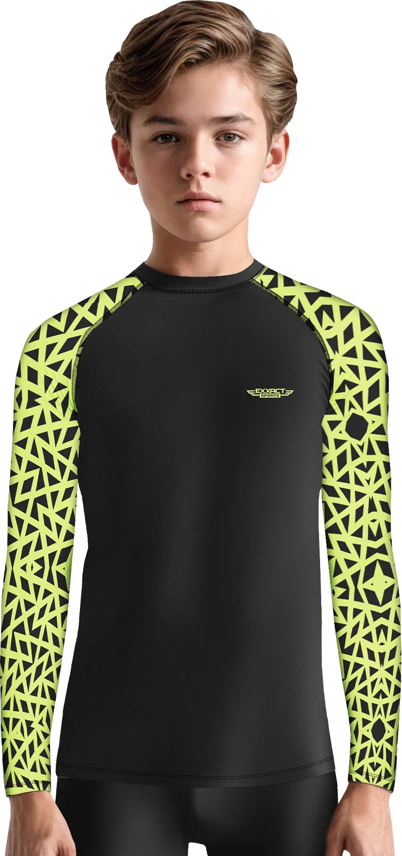 Kids Neon Green Texture BJJ Rash Guard Long Sleeve