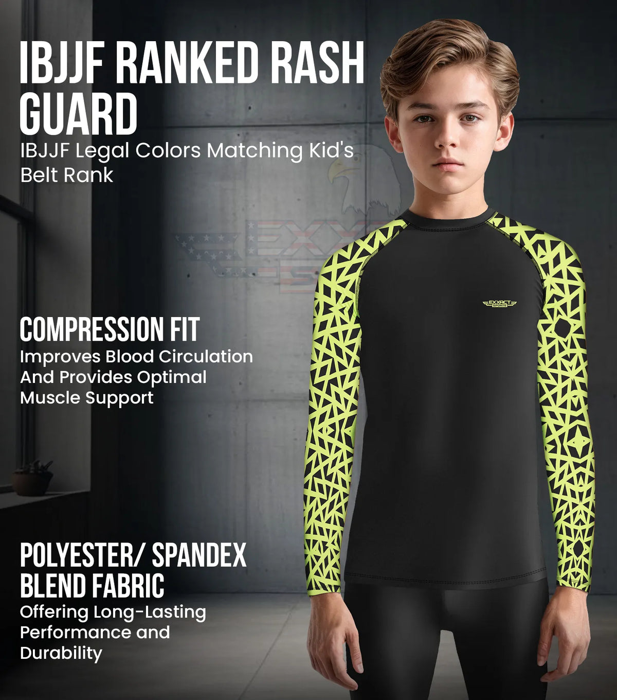 Neon Belly Rash Guard BJJ Rash Guard Kids Long Sleeve Youth| Exxact Sports