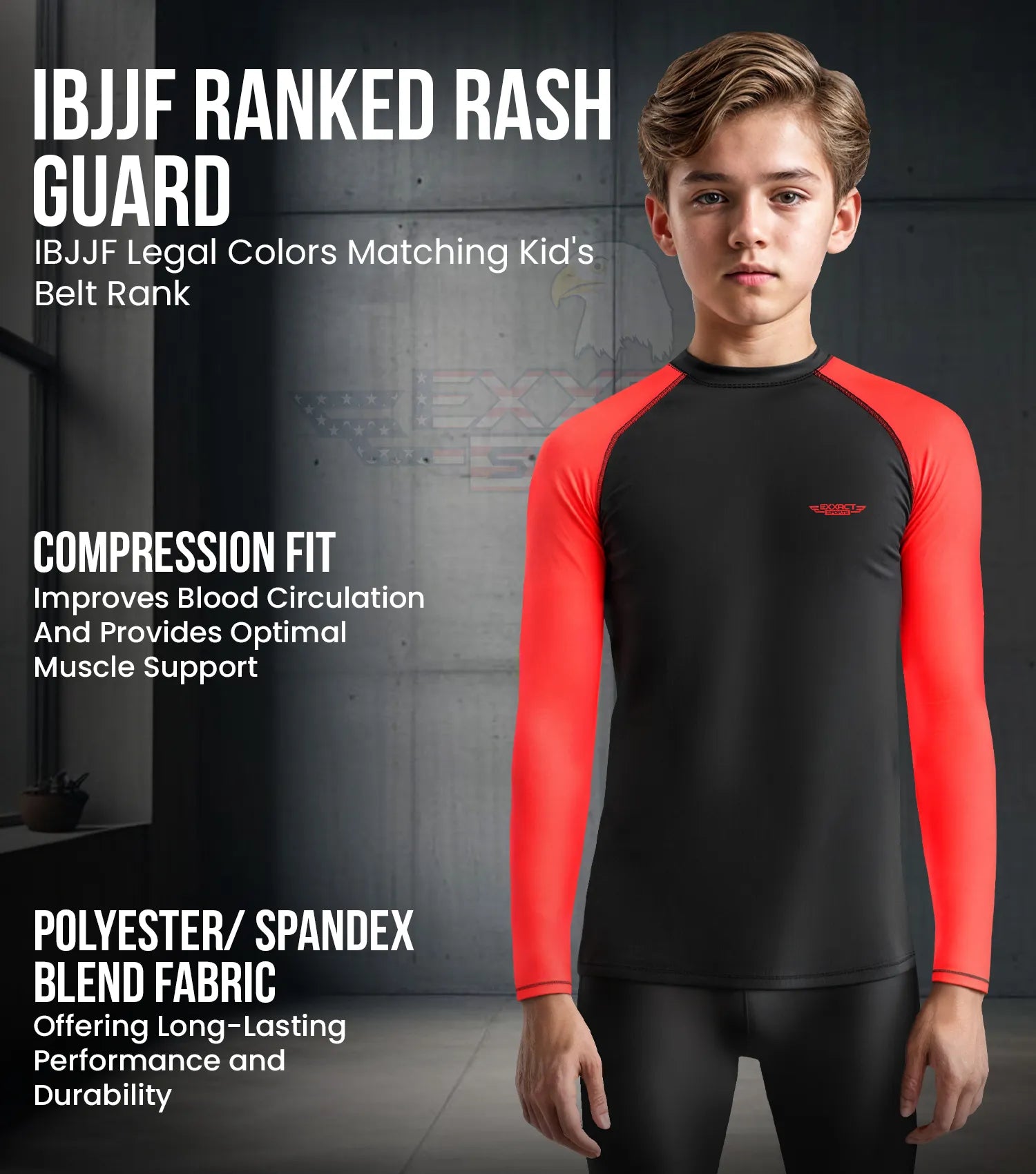 Kids Red BJJ Rash Guard Long Sleeve