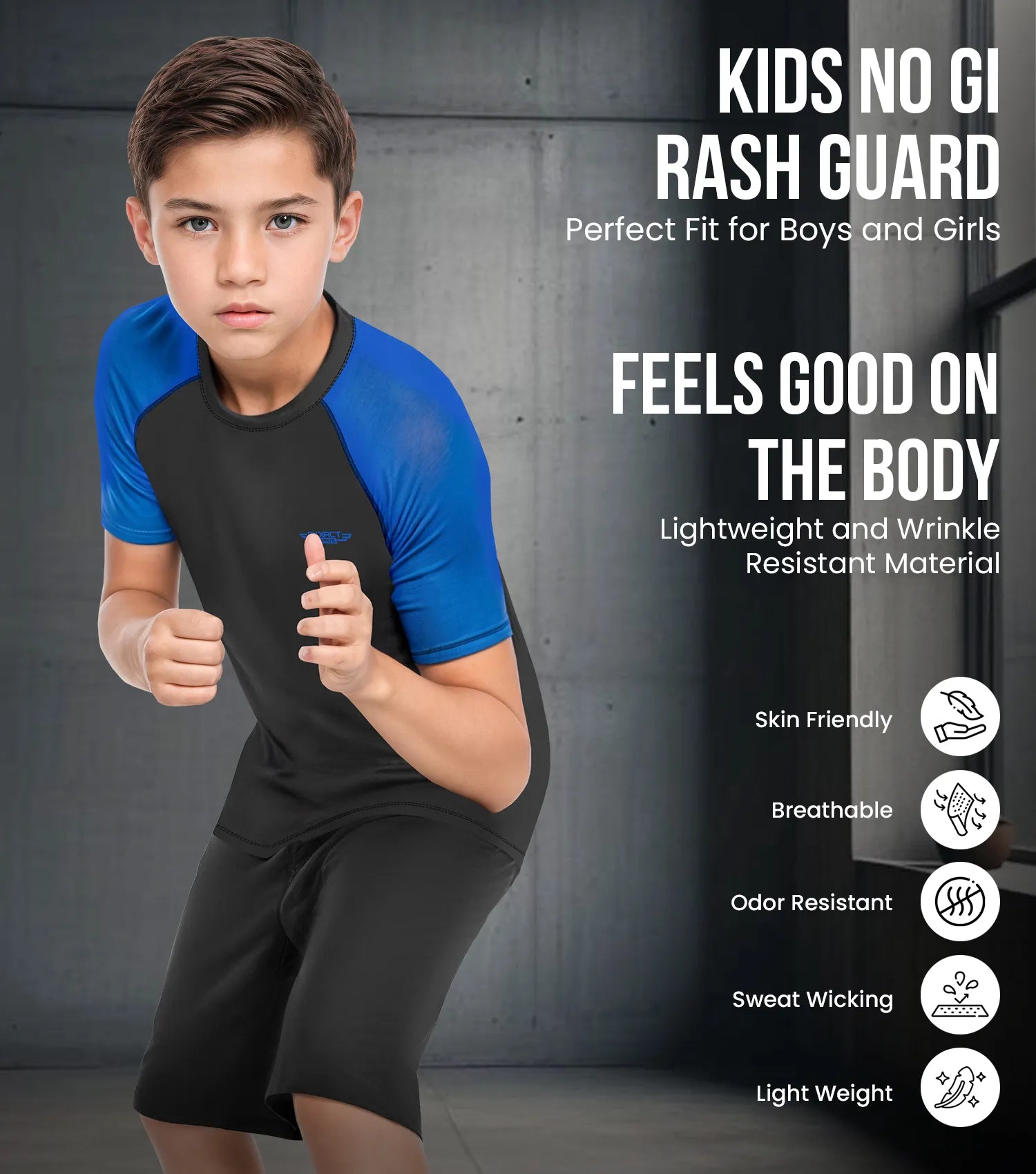 Kids Royal Blue BJJ Rash Guard Short Sleeve