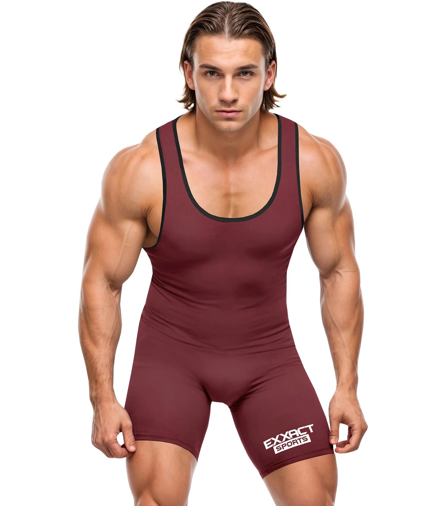 Men's Plain Maroon Wrestling Singlets, Powerlifting Singlet