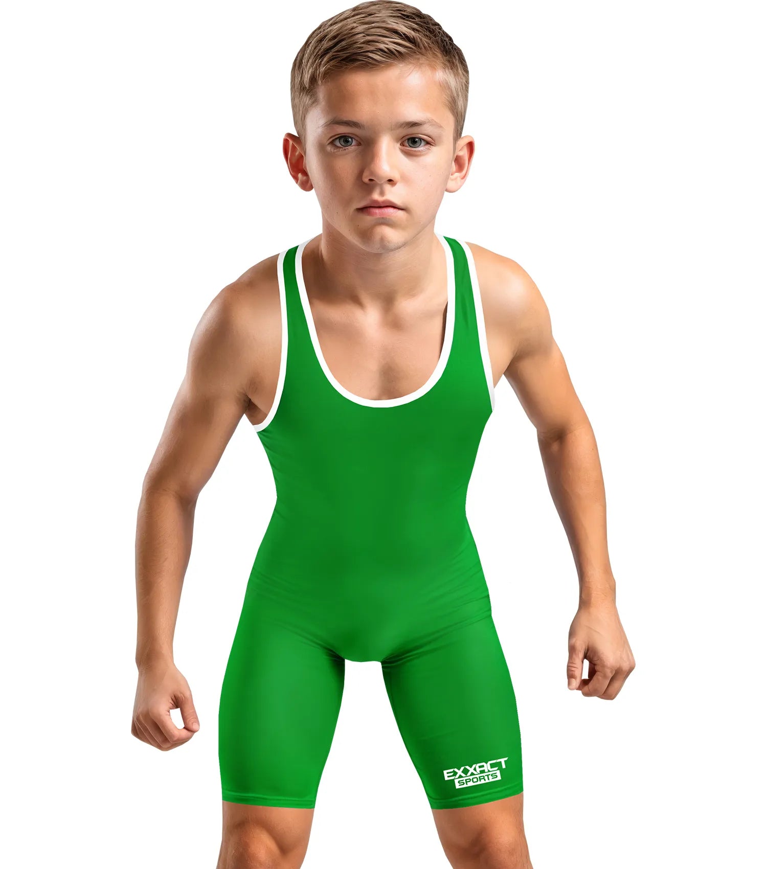 Boys Youth Plain Green Wrestling Singlets, Powerlifting Singlet