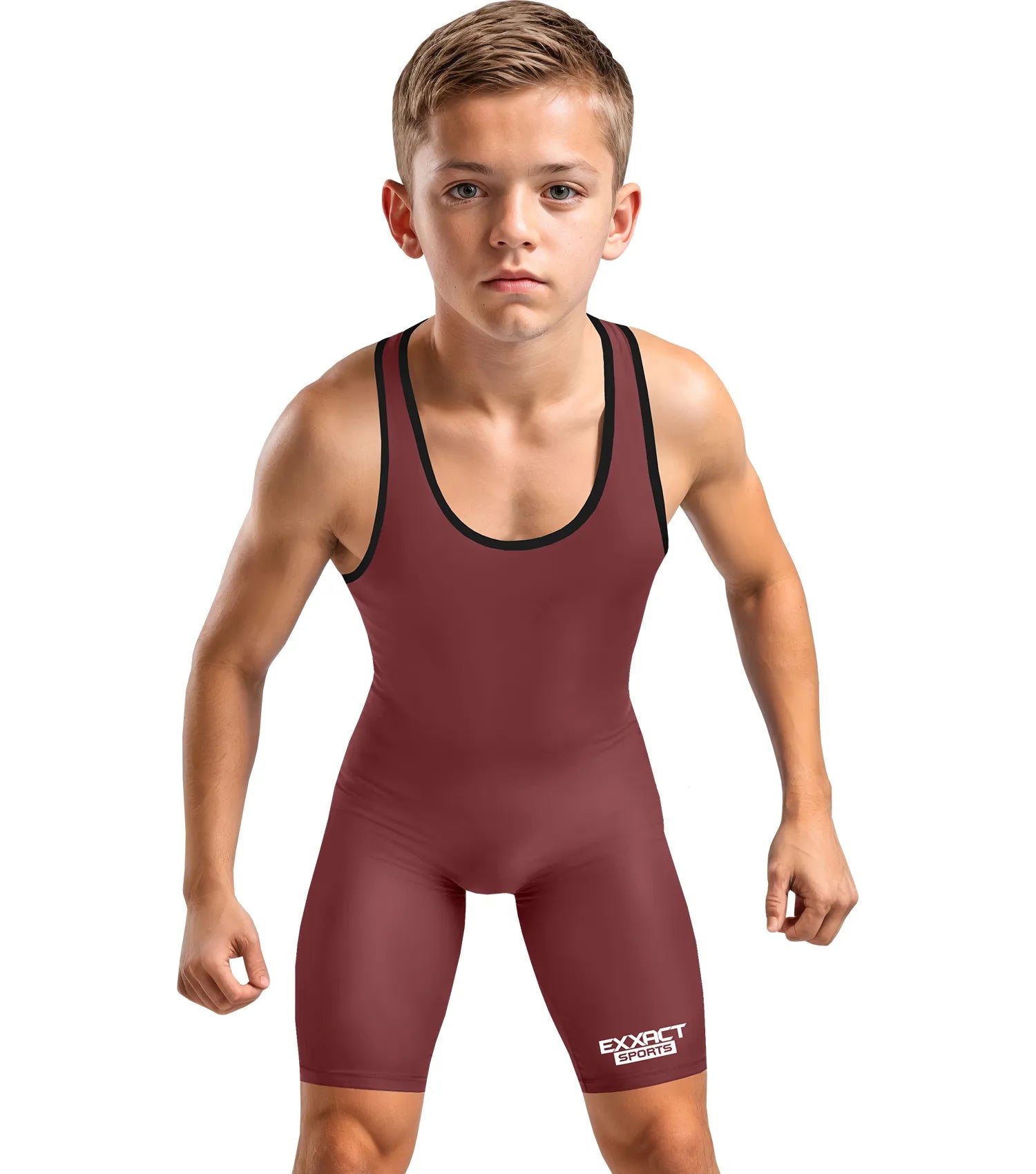 Boys Youth Plain Maroon Wrestling Singlets, Powerlifting Singlet