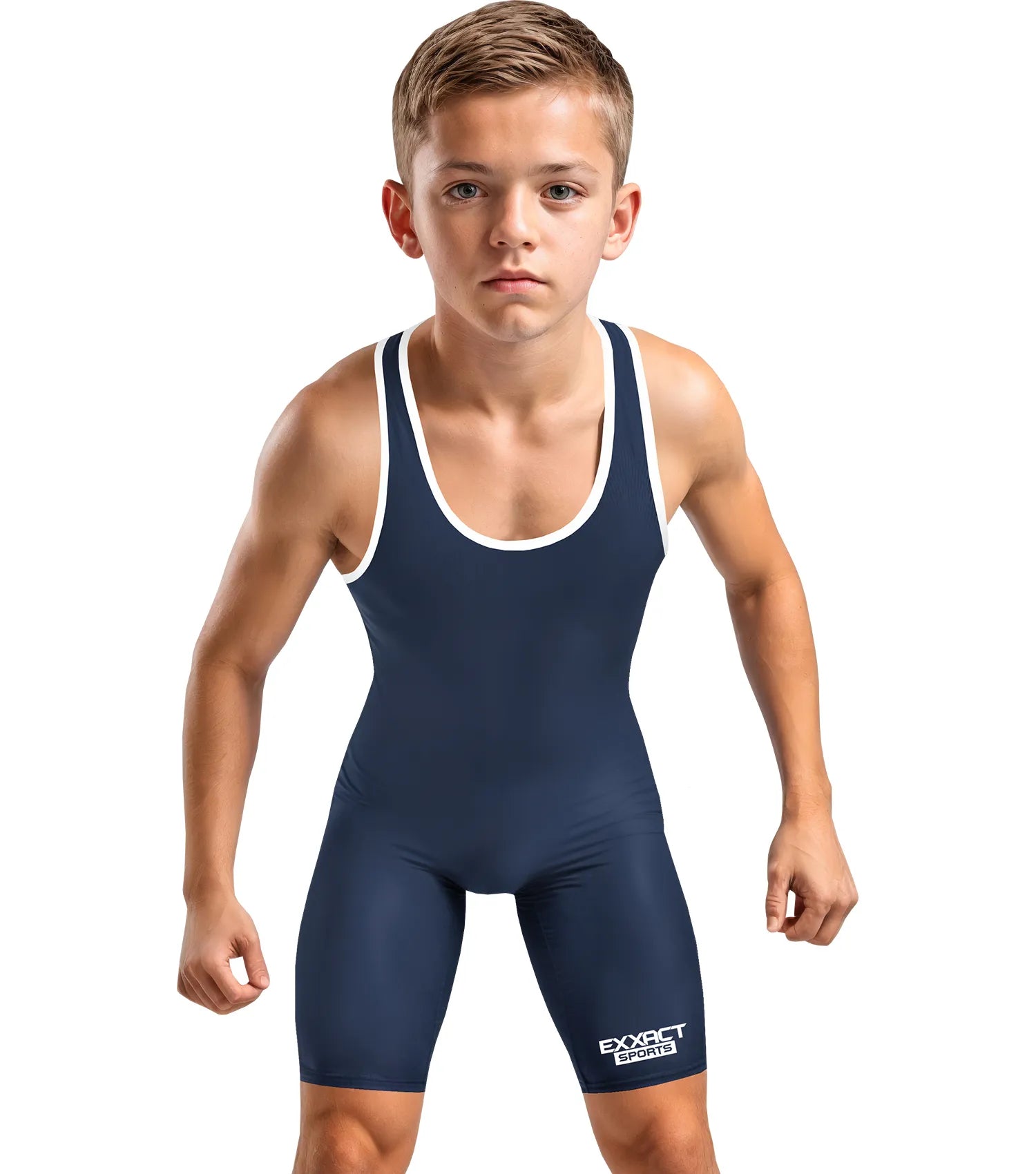 Boys Youth Plain Navy Wrestling Singlets, Powerlifting Singlet