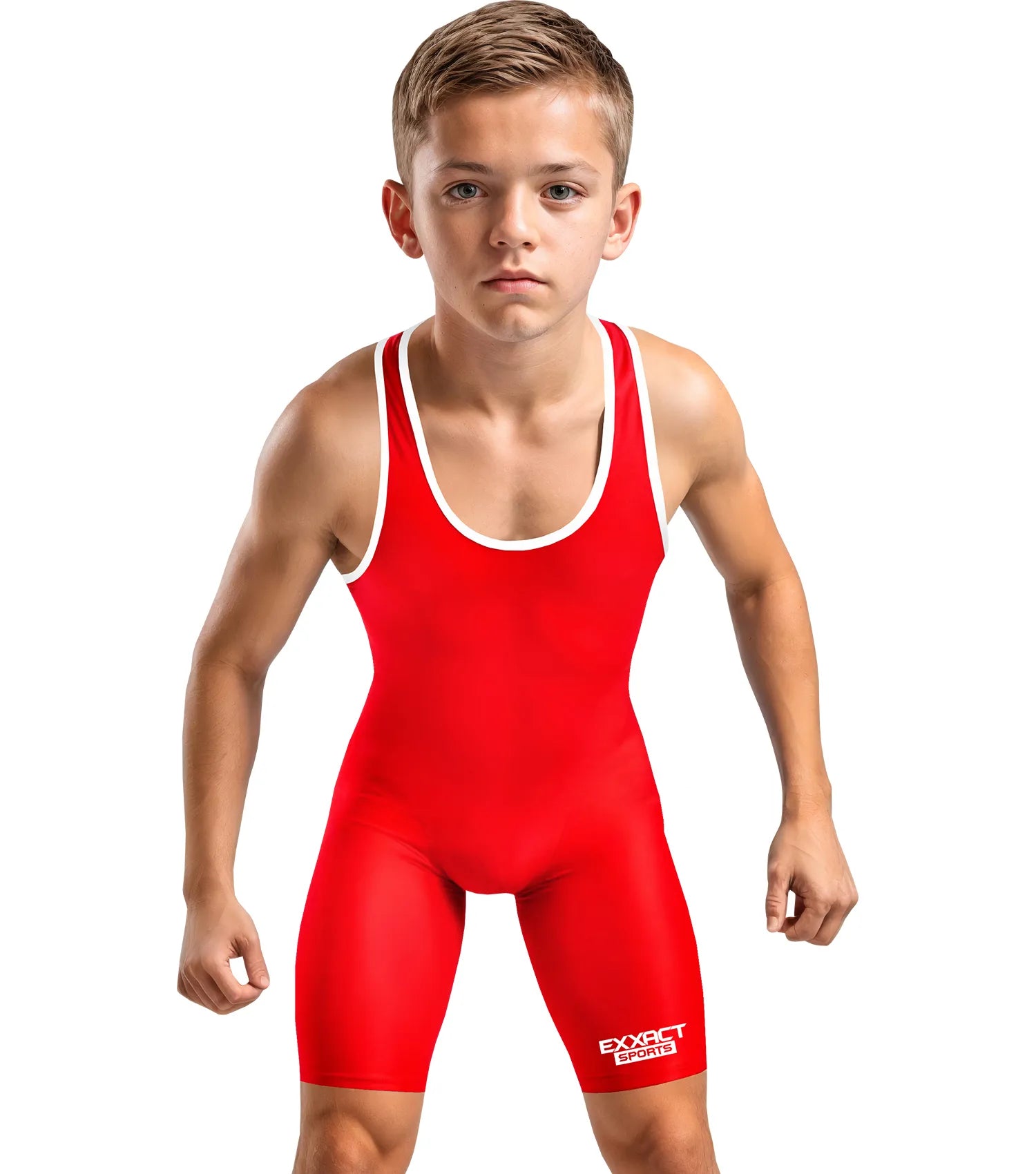 Boys Youth Plain Red Wrestling Singlets, Powerlifting Singlet