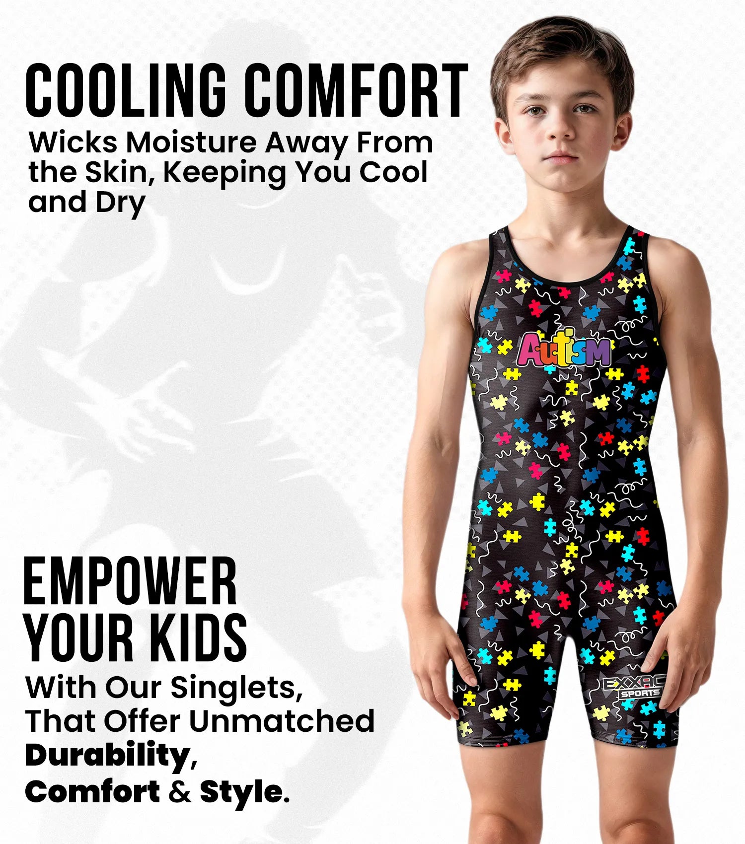 Boys Youth Sublimated Wrestling Singlets Autism